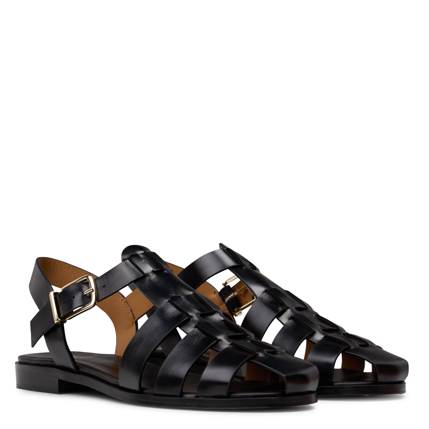 Sandales plates en cuir romane BOBBIES Noir