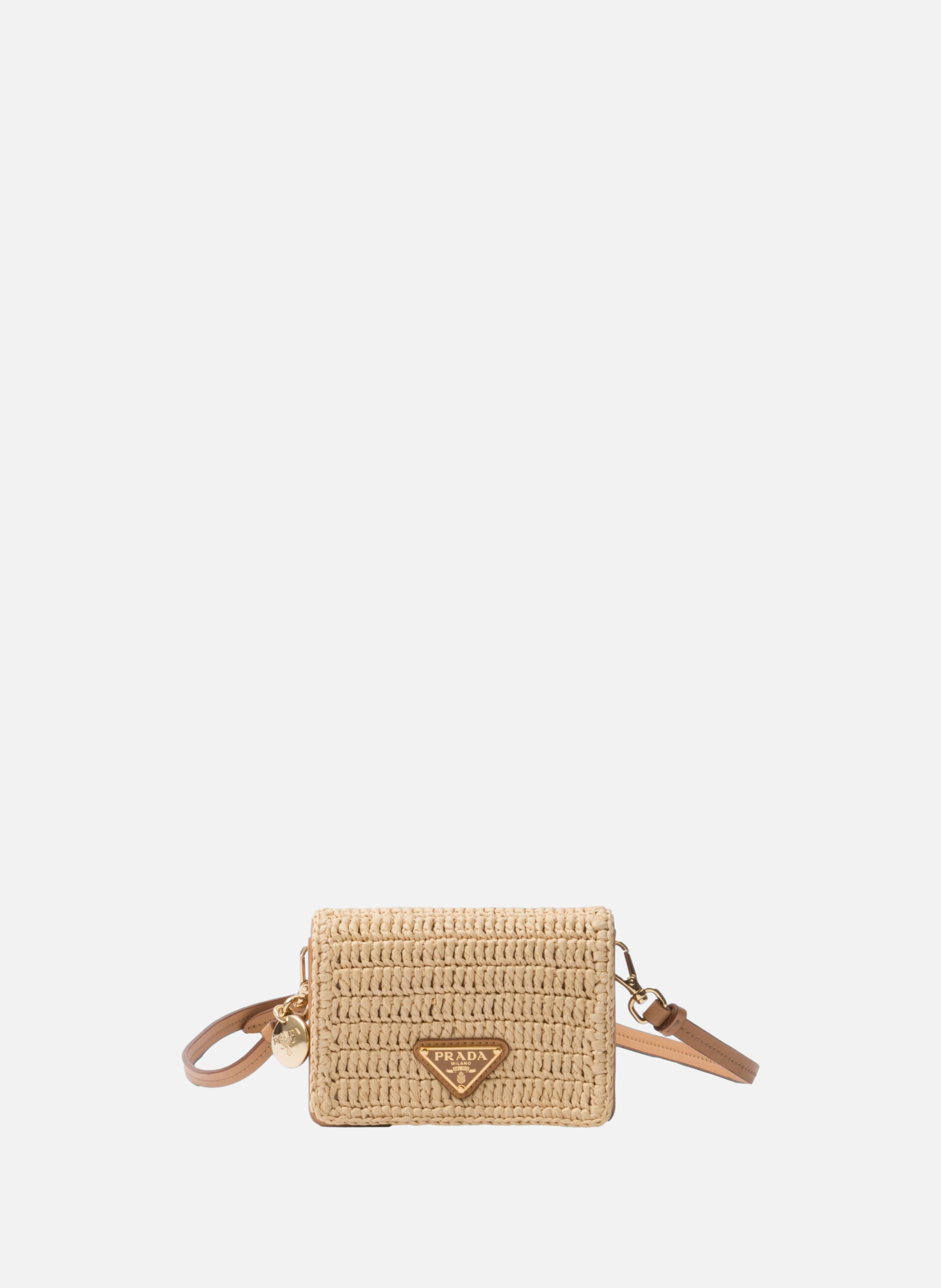 Porte-cartes en crochet avec bandoulière PRADA Beige