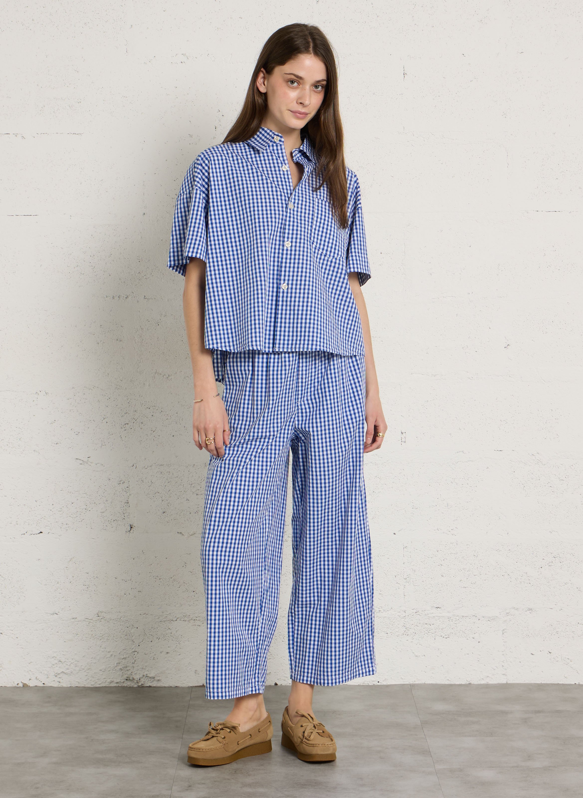 Pantalon large en coton imprimé ekirow AMERICAN VINTAGE Bleu