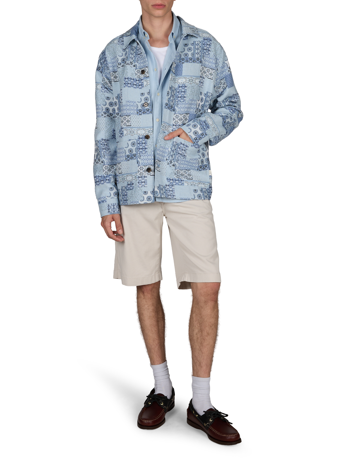 Patchwork jacquard cotton blend overshirt LES DEUX Blue
