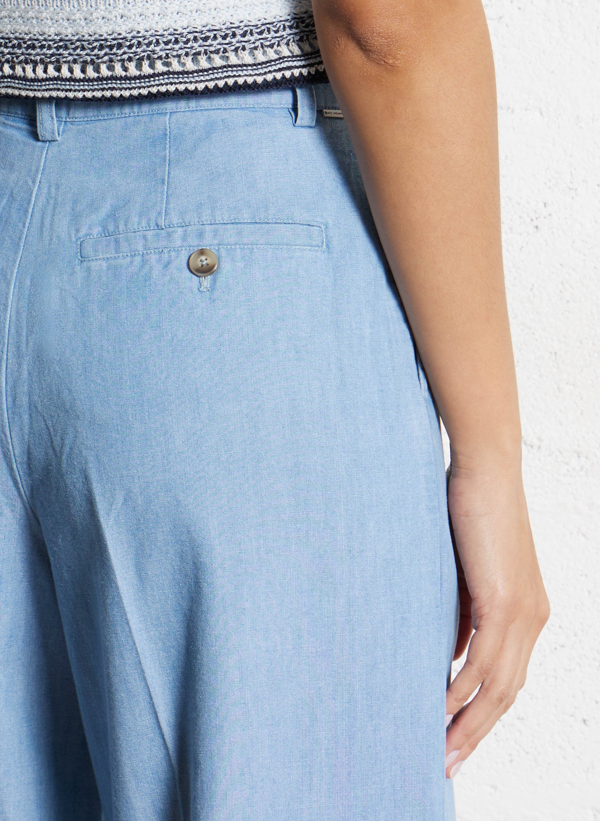 Pantalon large taille haute en coton IKKS Bleu
