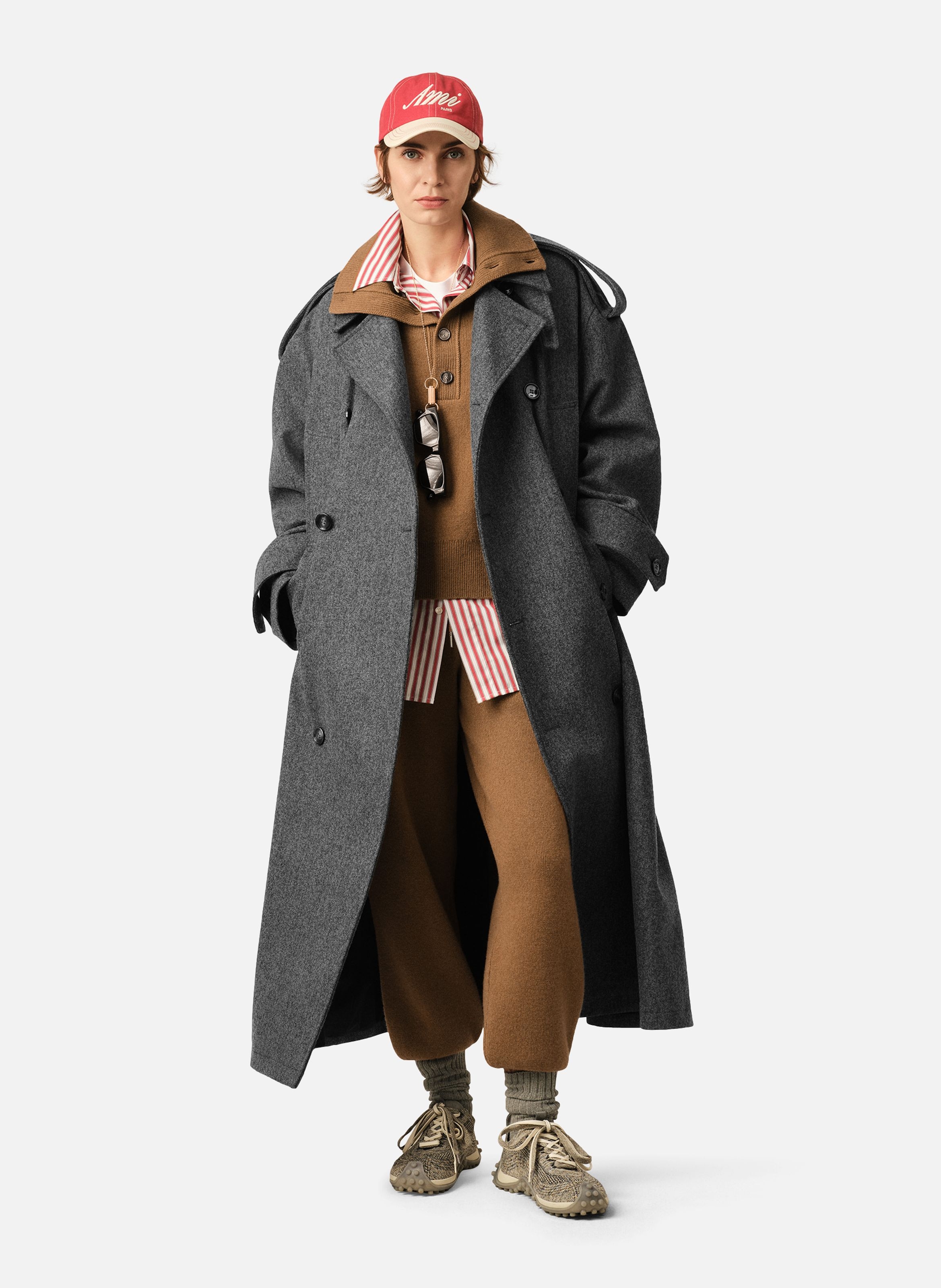 Trench coat unisexe en laine AMI PARIS Gris
