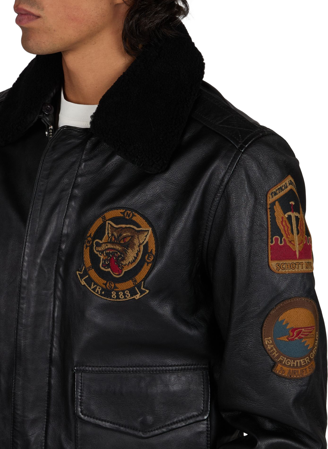 Lederblouson mit Patch SCHOTT Schwarz