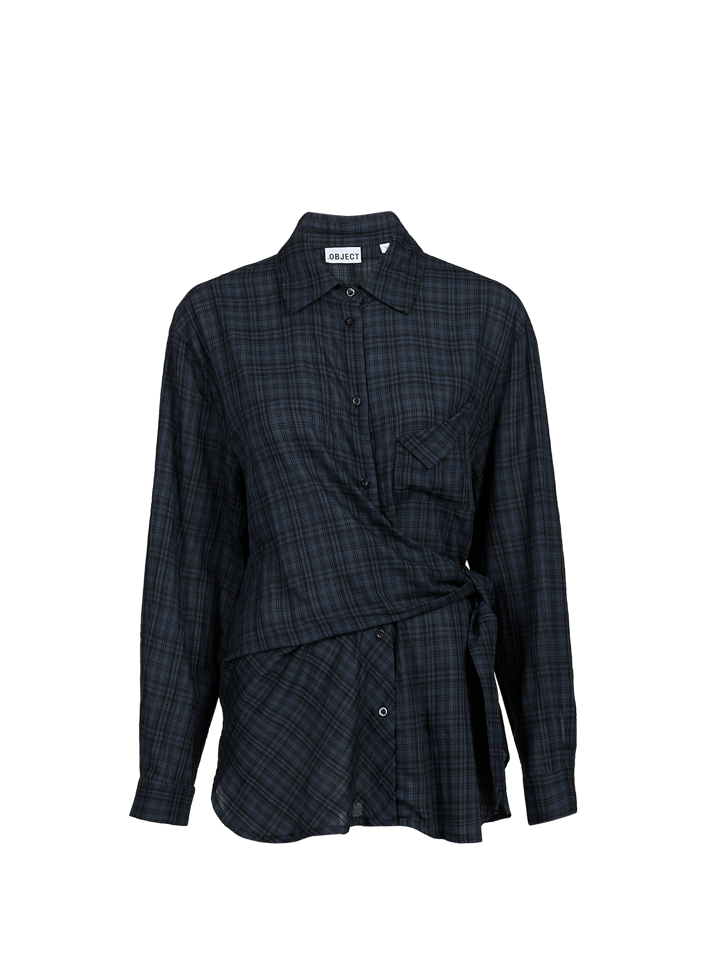 Ruffled cotton blend shirt OBJECT Blue