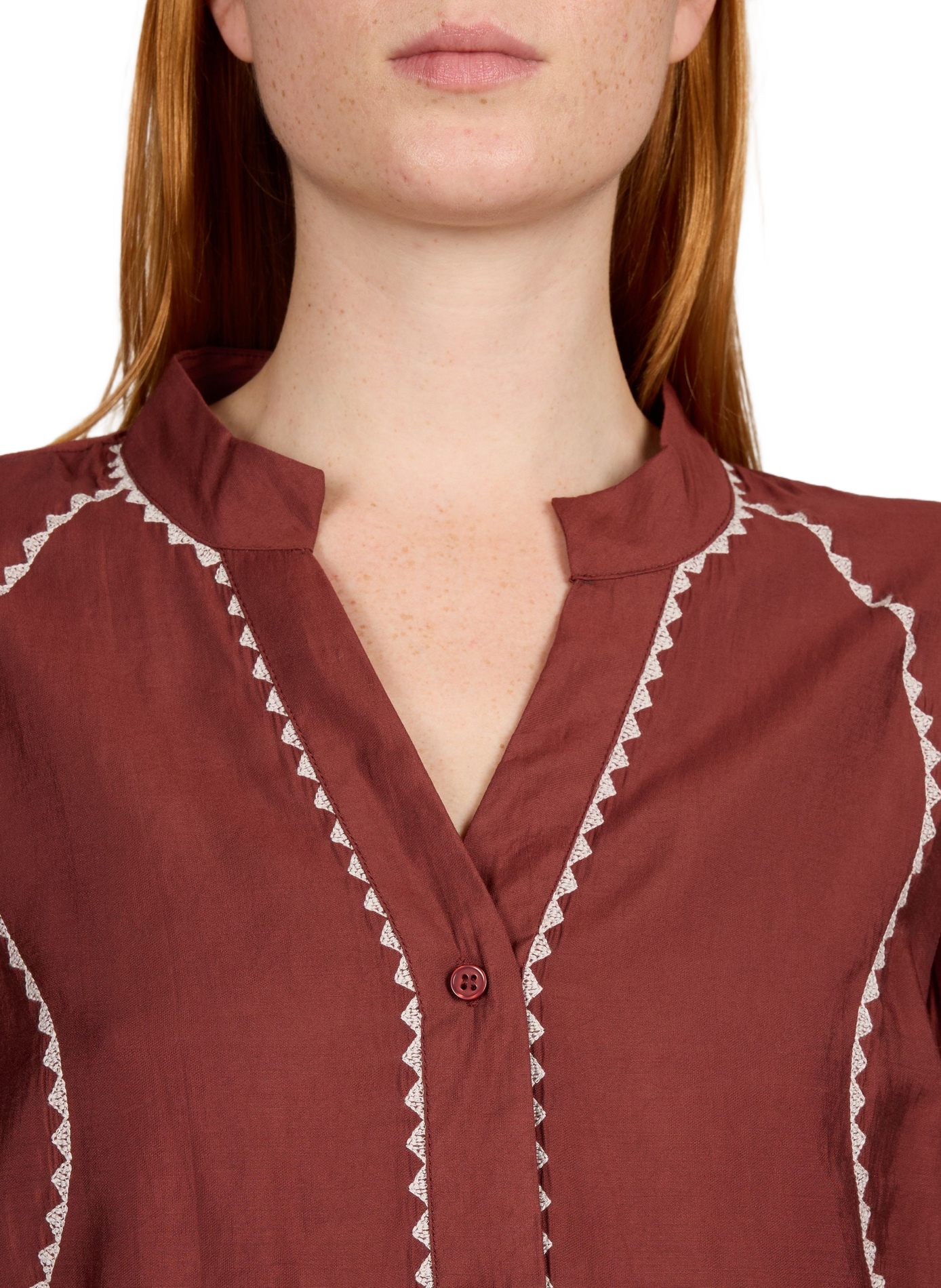 Blouse col tunisien droite à broderies VILA Beige