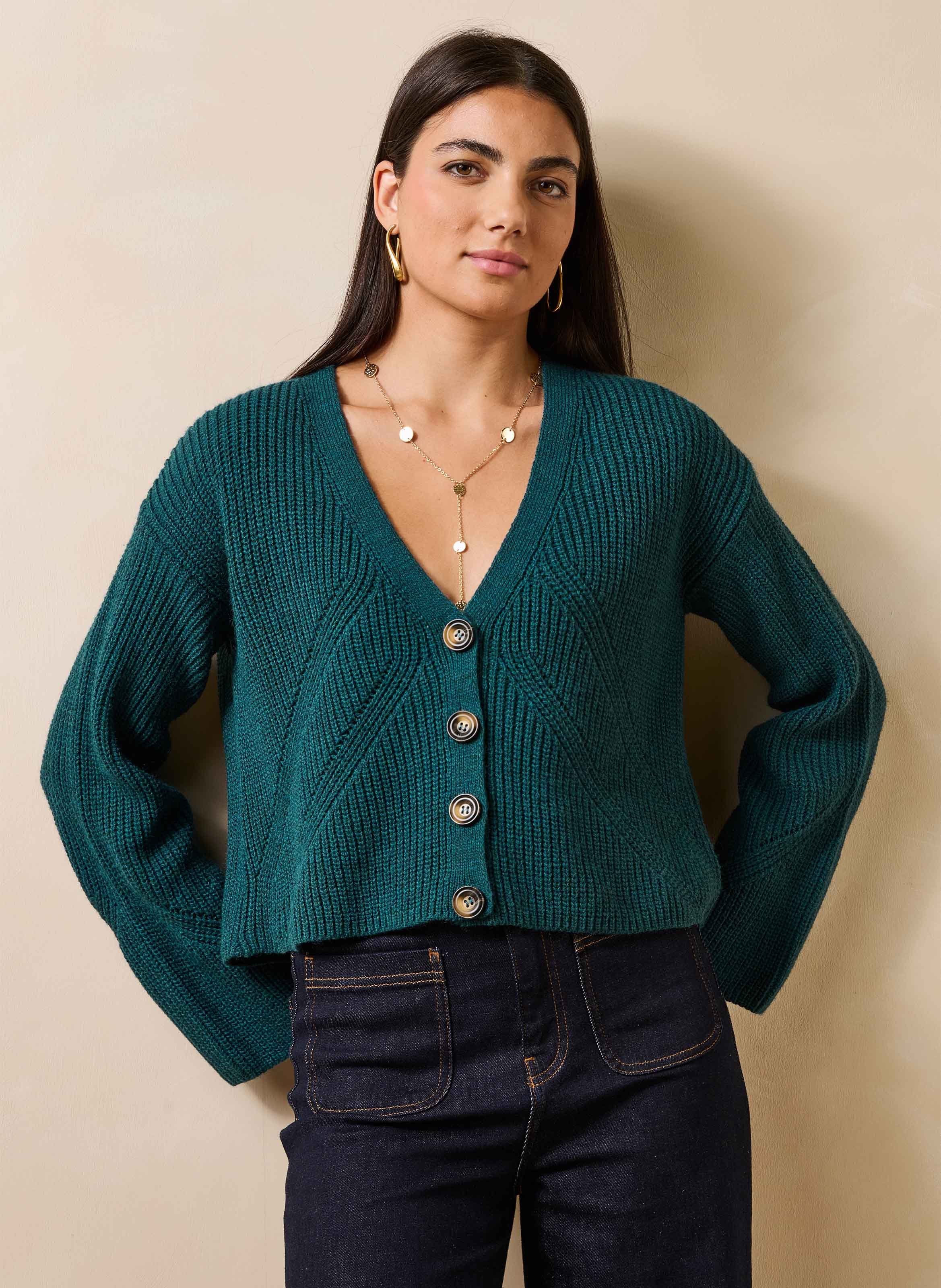 Ruimvallend vest met V-hals LA FEE MARABOUTEE Blauw