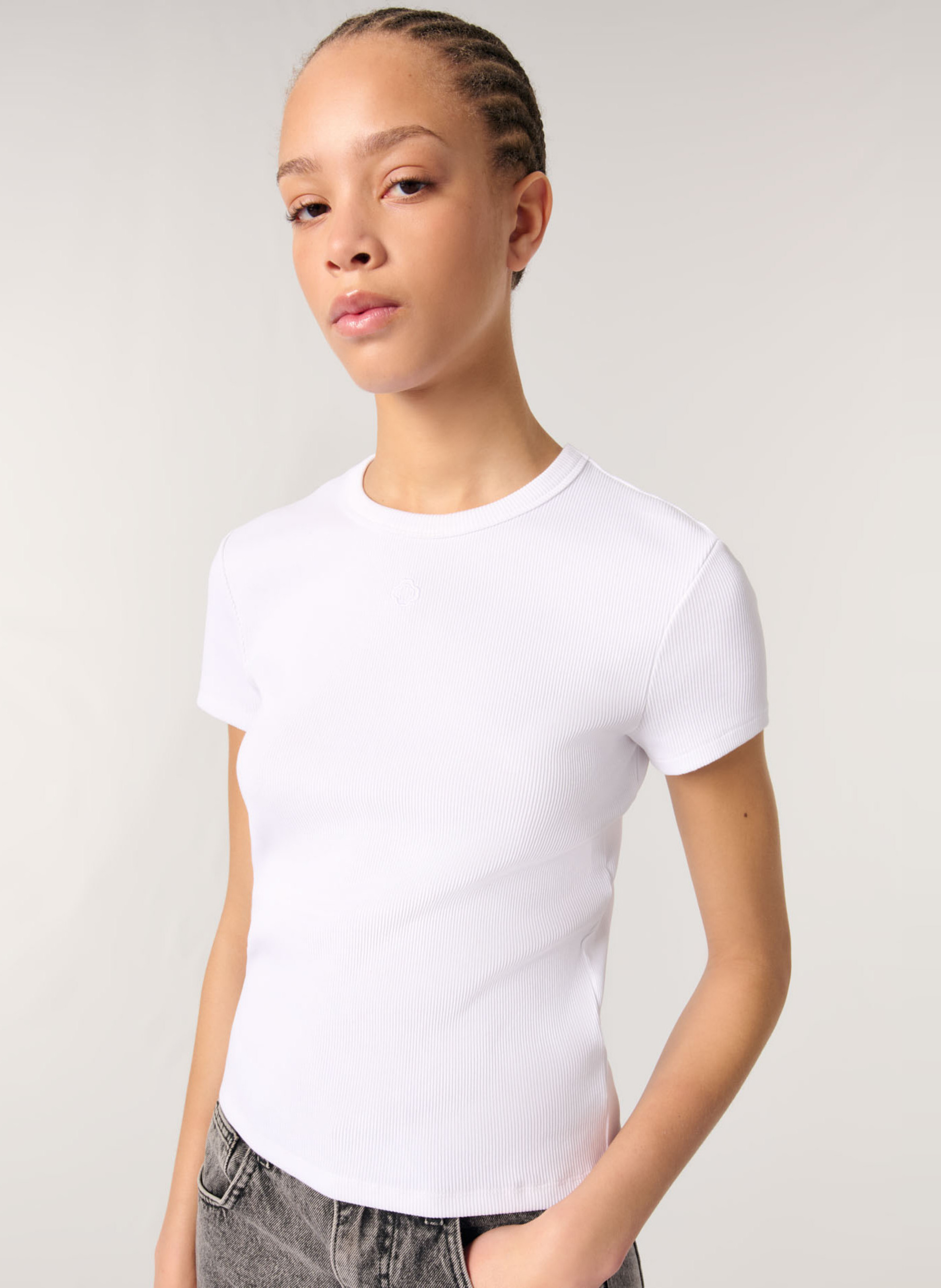 MAJE Tee-shirt ajusté en coton mélangé Blanc