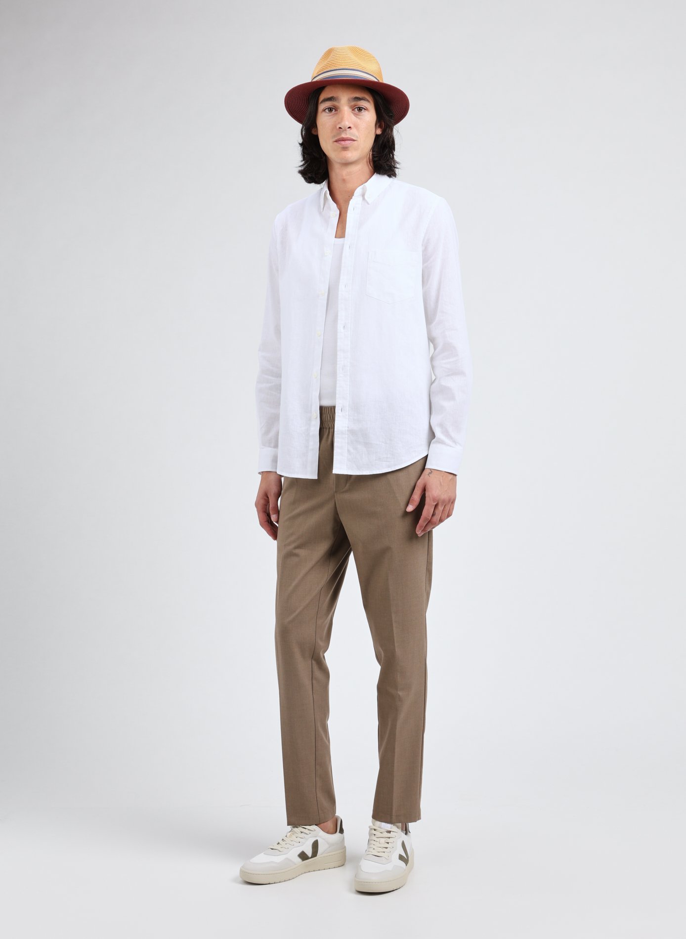 Chemise droite en coton et lin SAMSOE SAMSOE Blanc