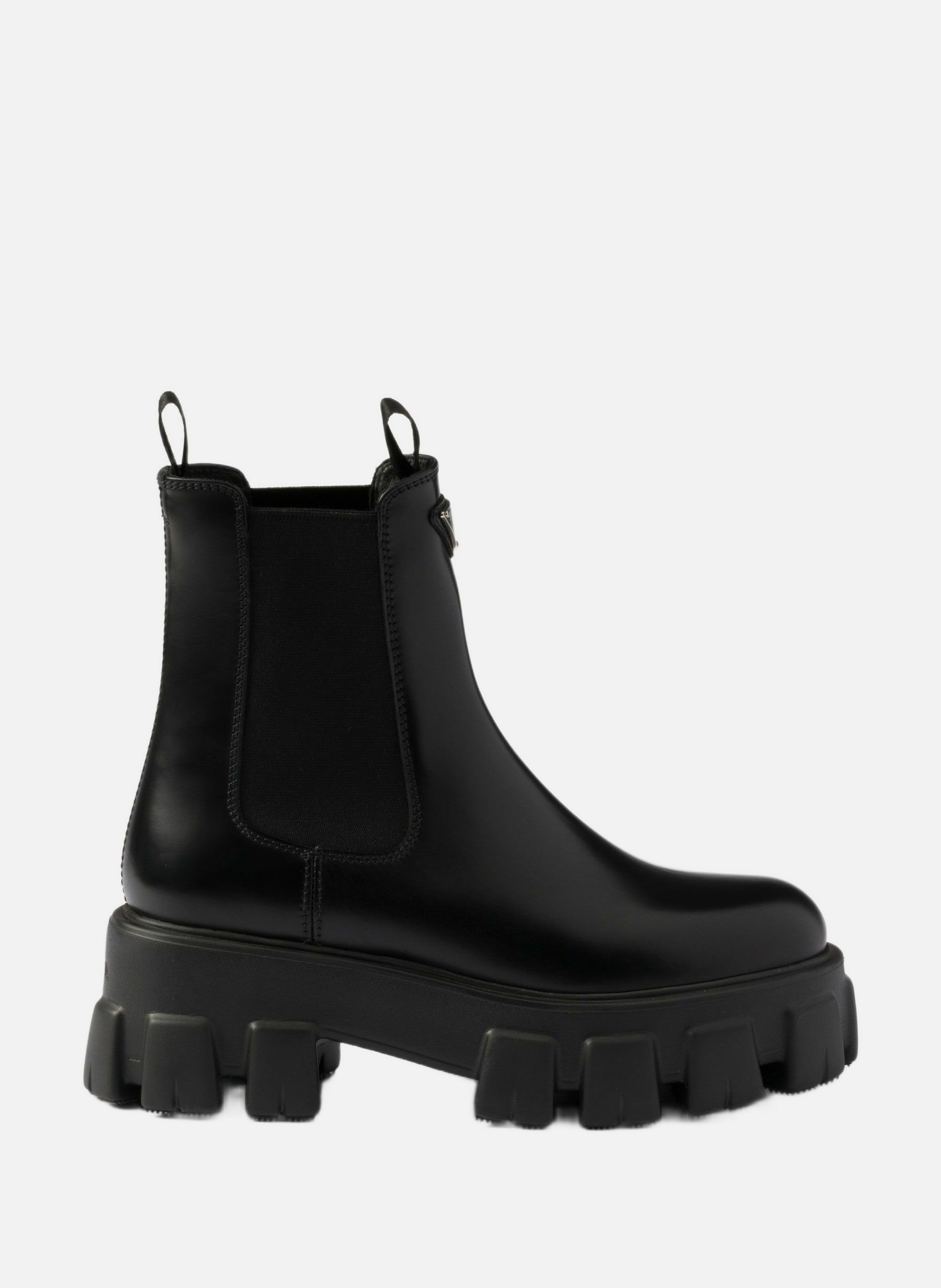 PRADA Bottines chelsea monolith en cuir brossé Noir