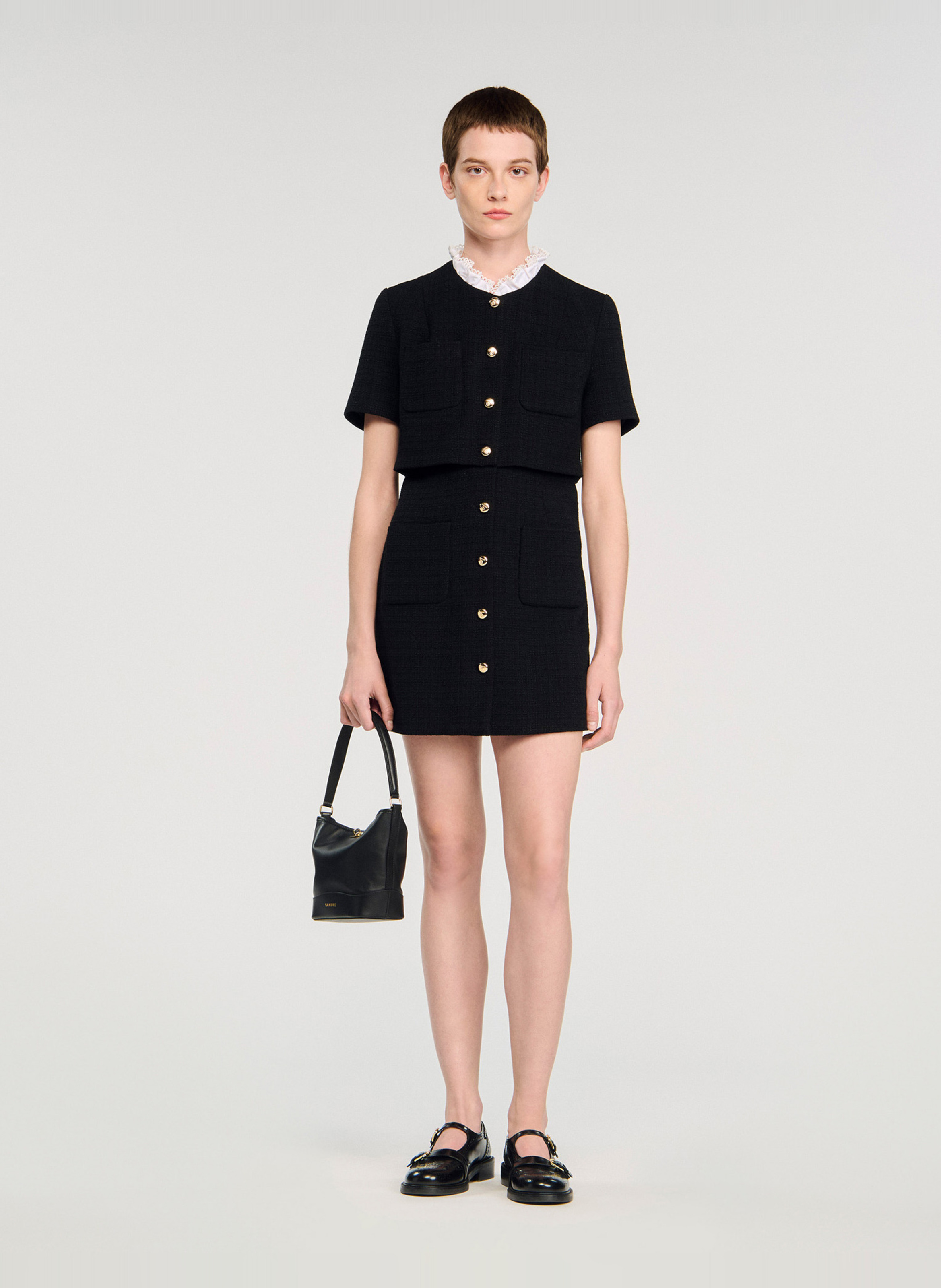 Robe courte col rond en coton mélangé SANDRO Noir