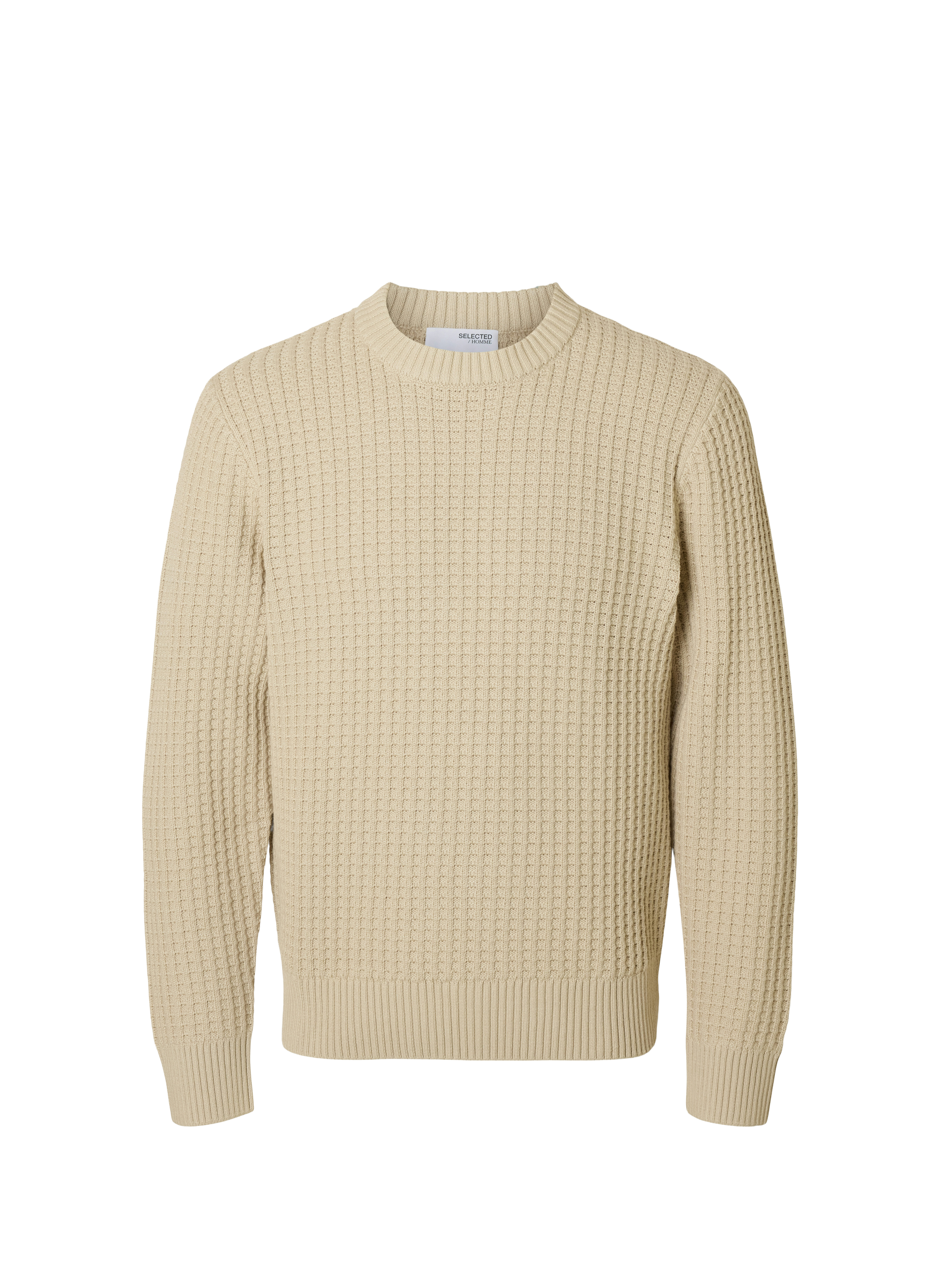 Pull col rond en coton SELECTED Beige