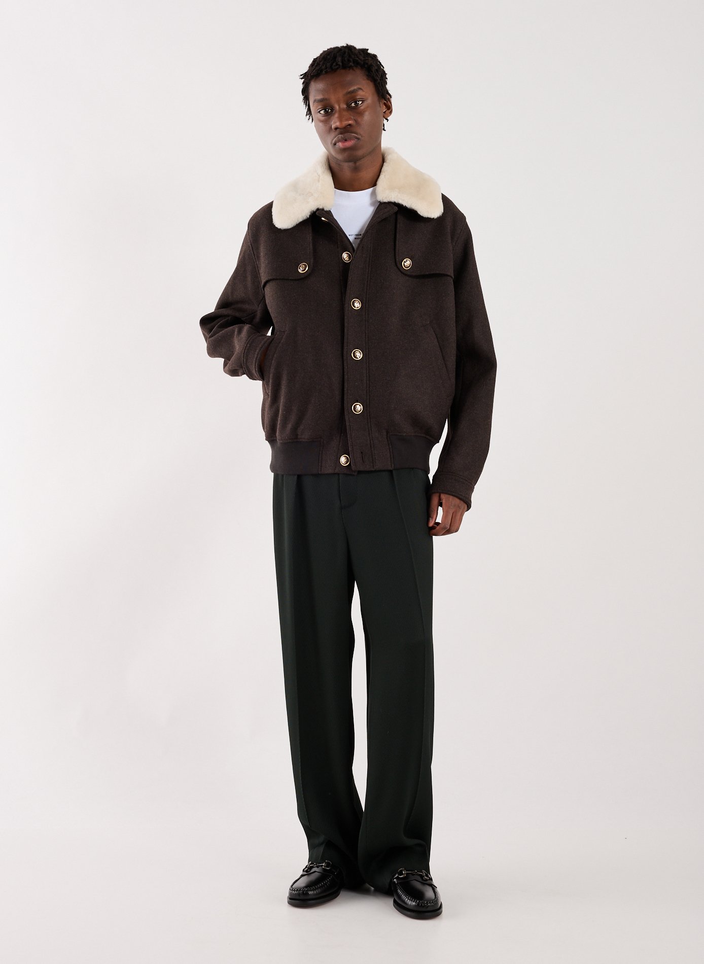 The Jacket with Contrasting Collar in Mixed Wool DROLE DE MONSIEUR Brown