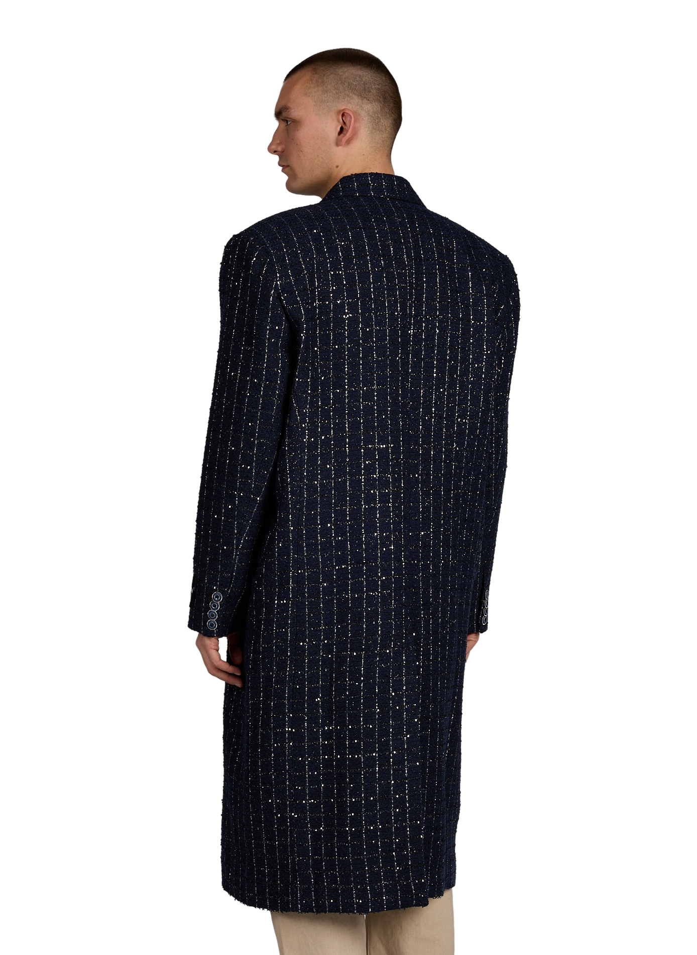 Long checkered coat in blended cotton BENJAMIN BENMOYAL Blue