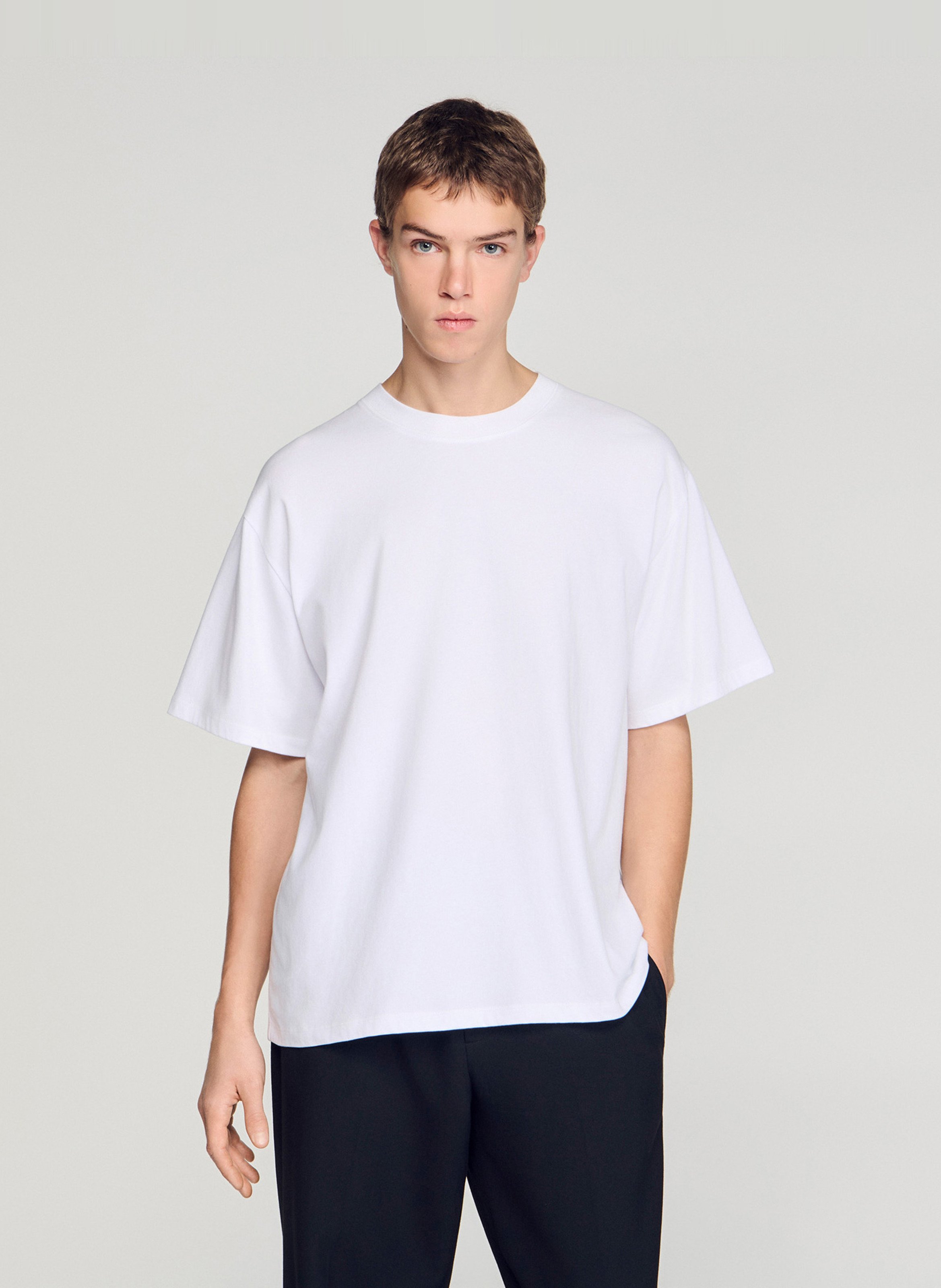Tee-shirt col rond en coton SANDRO Blanc