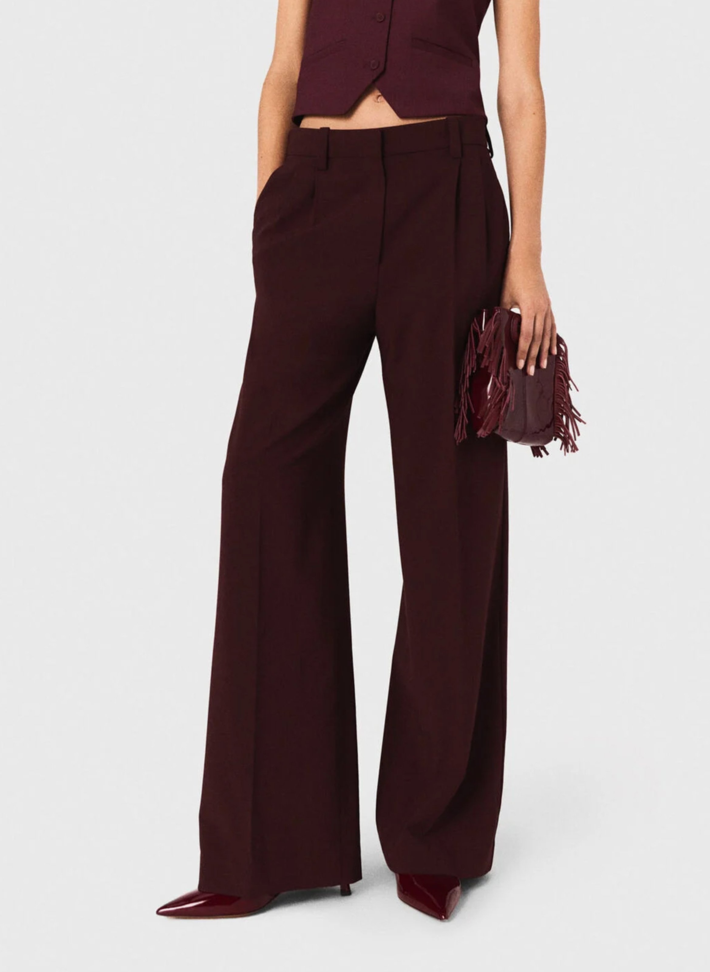 Pantalon large en laine mélangée MAJE Rouge