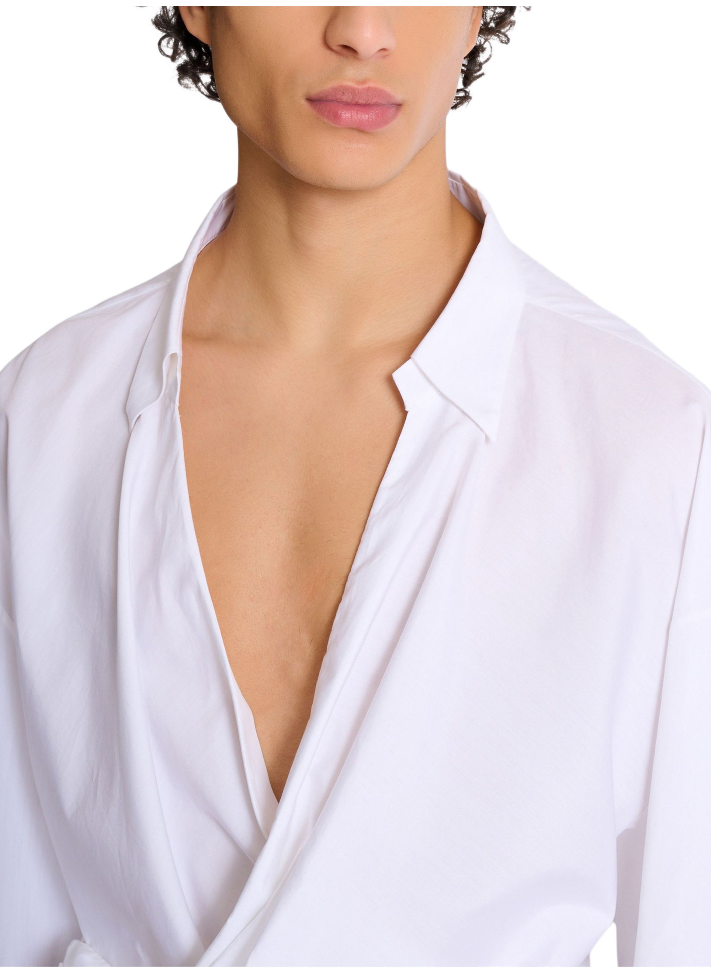 Chemise drapée en popeline de coton BALMAIN Blanc