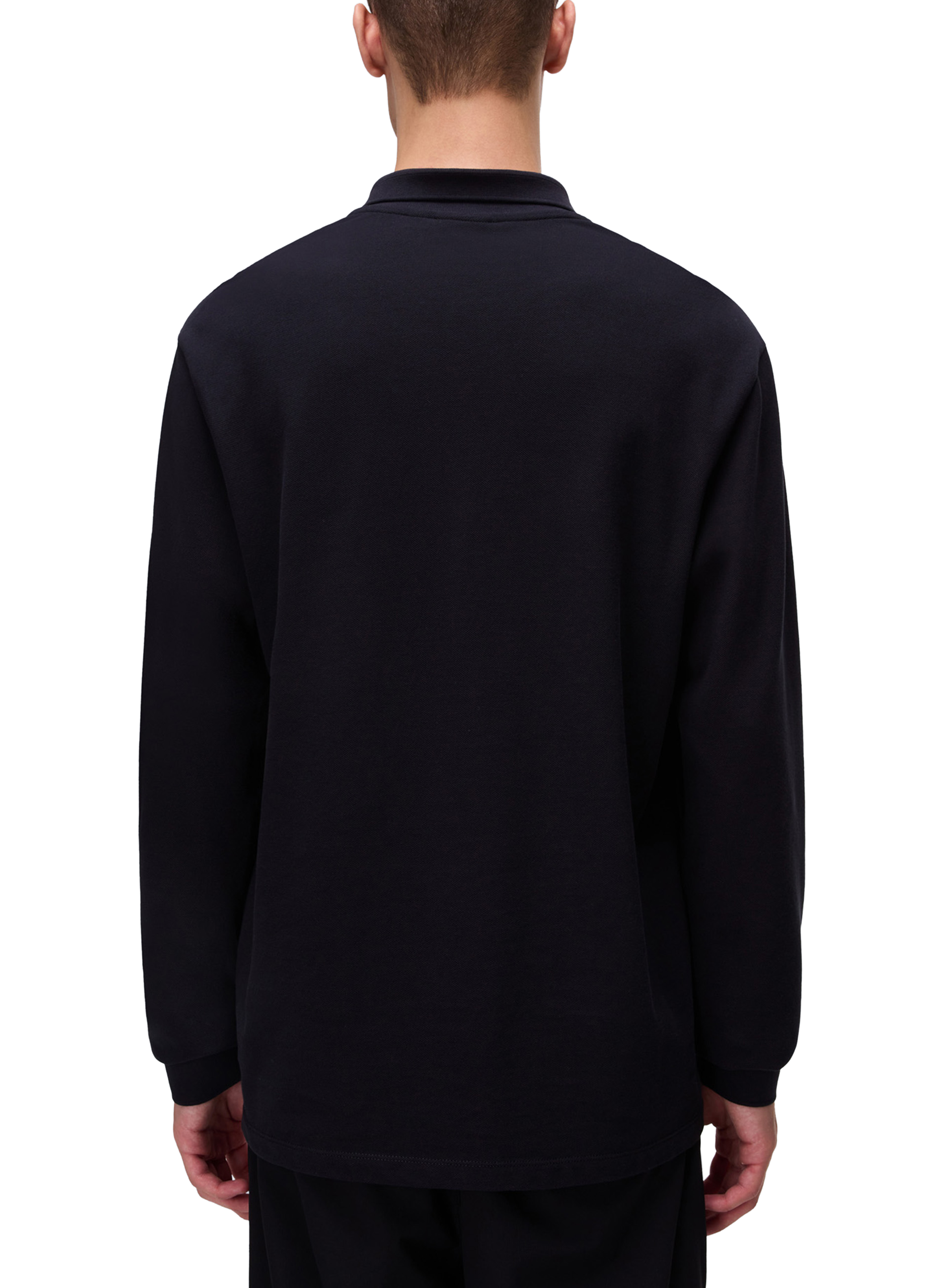 Long-sleeved cotton polo shirt Black