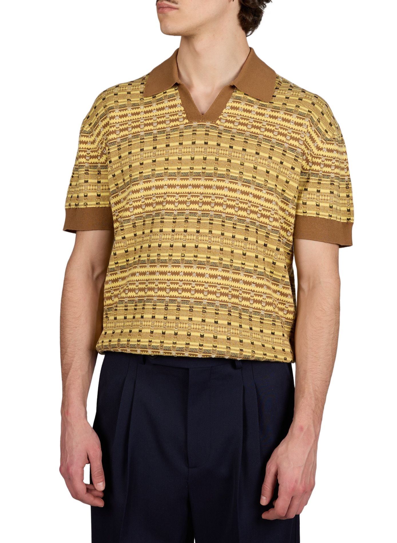 Short-sleeved patterned cotton polo DROLE DE MONSIEUR Yellow