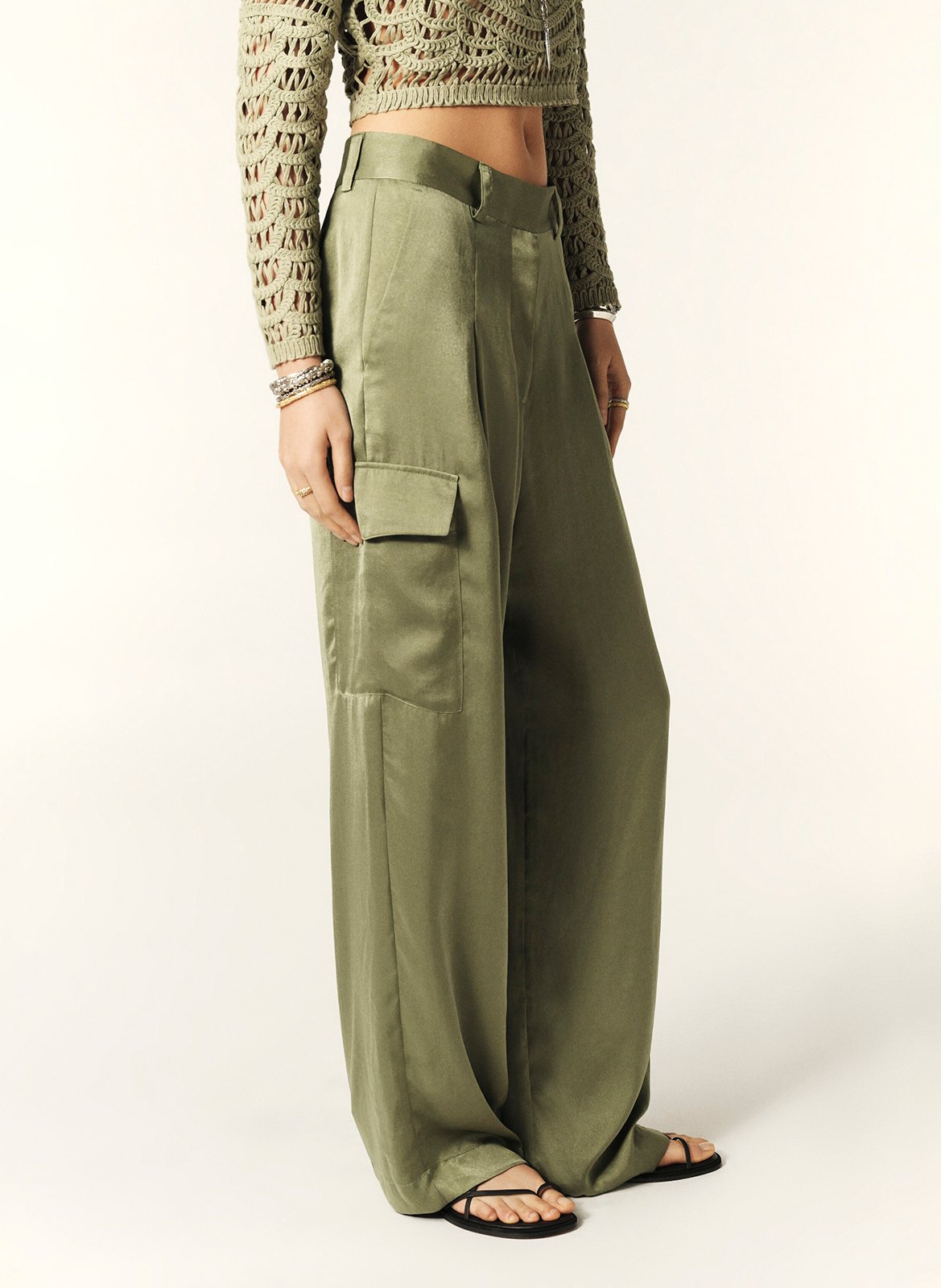 Pantalon large effet satiné cary BA&SH Kaki