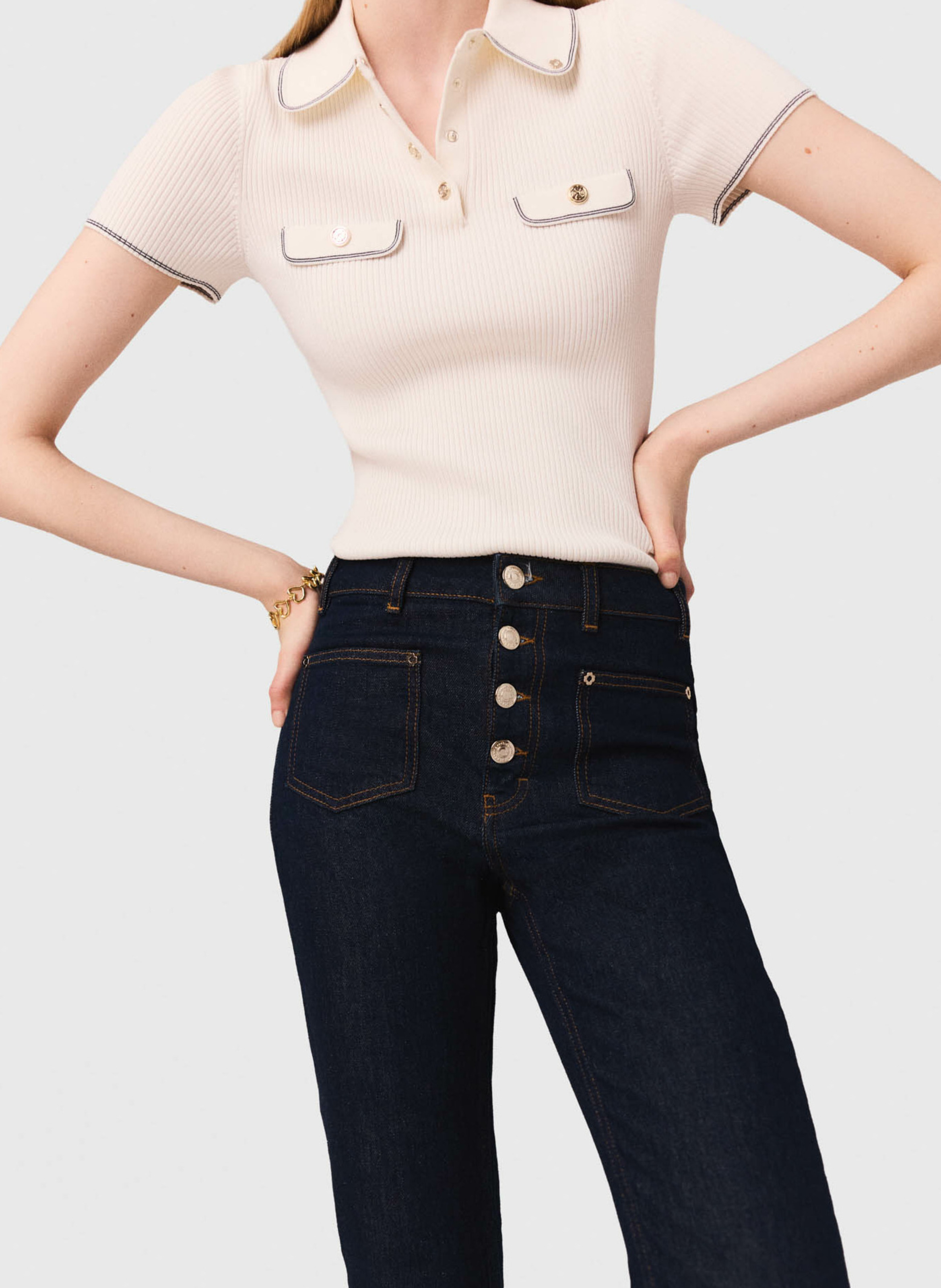 Jean droit taille haute MAJE Bleu