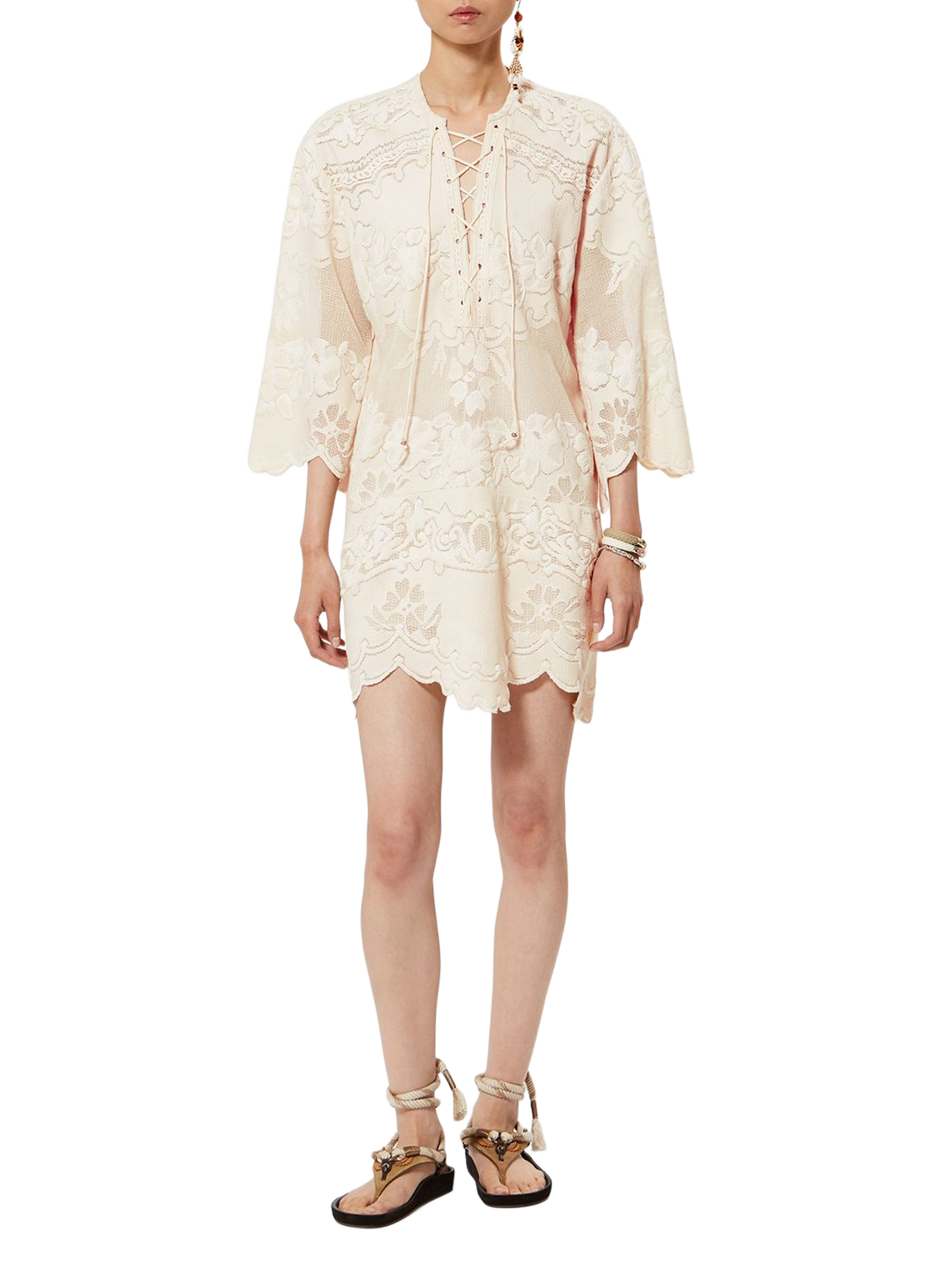 Short Solora caftan dress in embroidered jacquard. ISABEL MARANT White