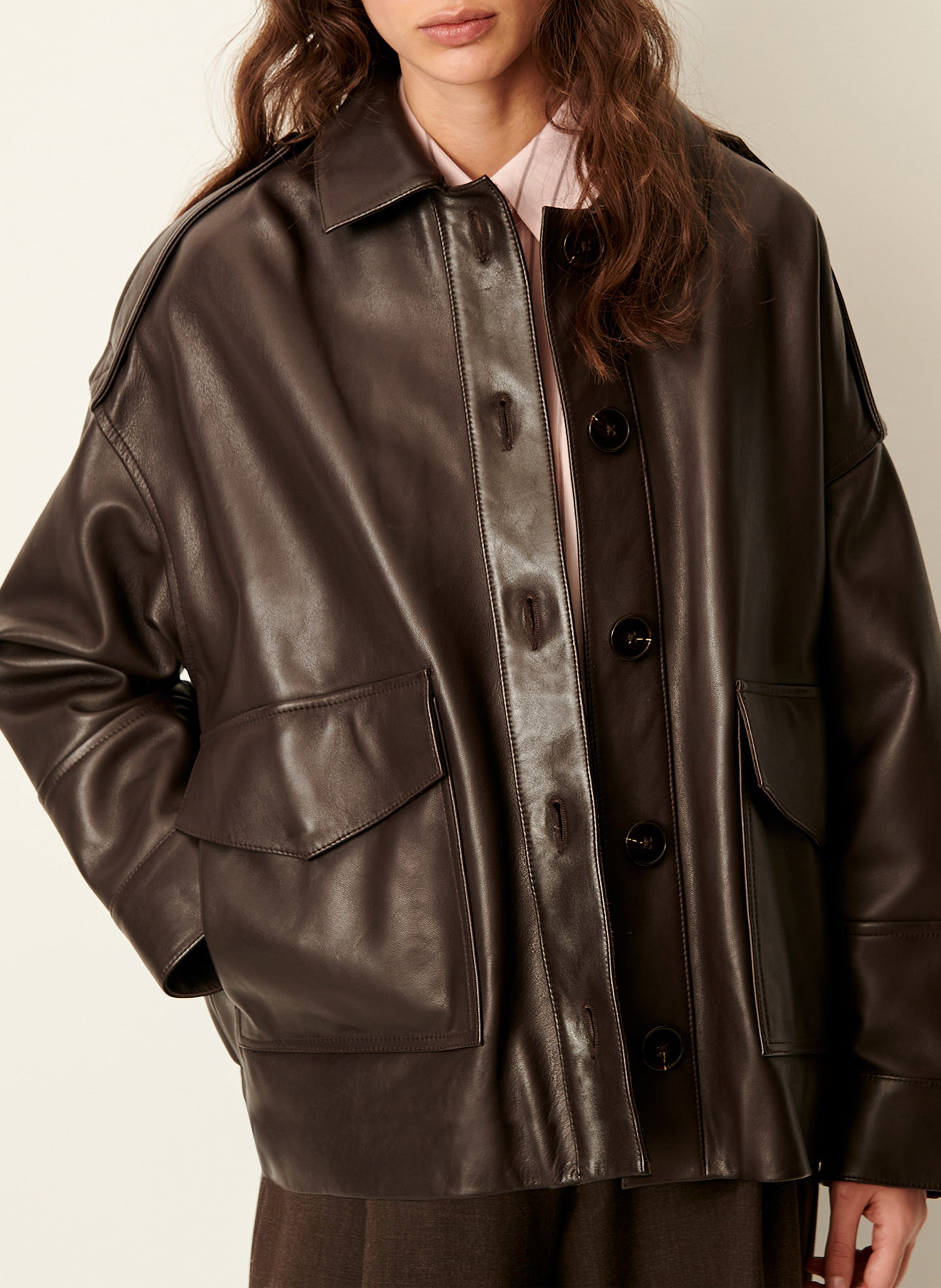 Veste ample boutonnée en cuir harriboyd SESSUN Marron