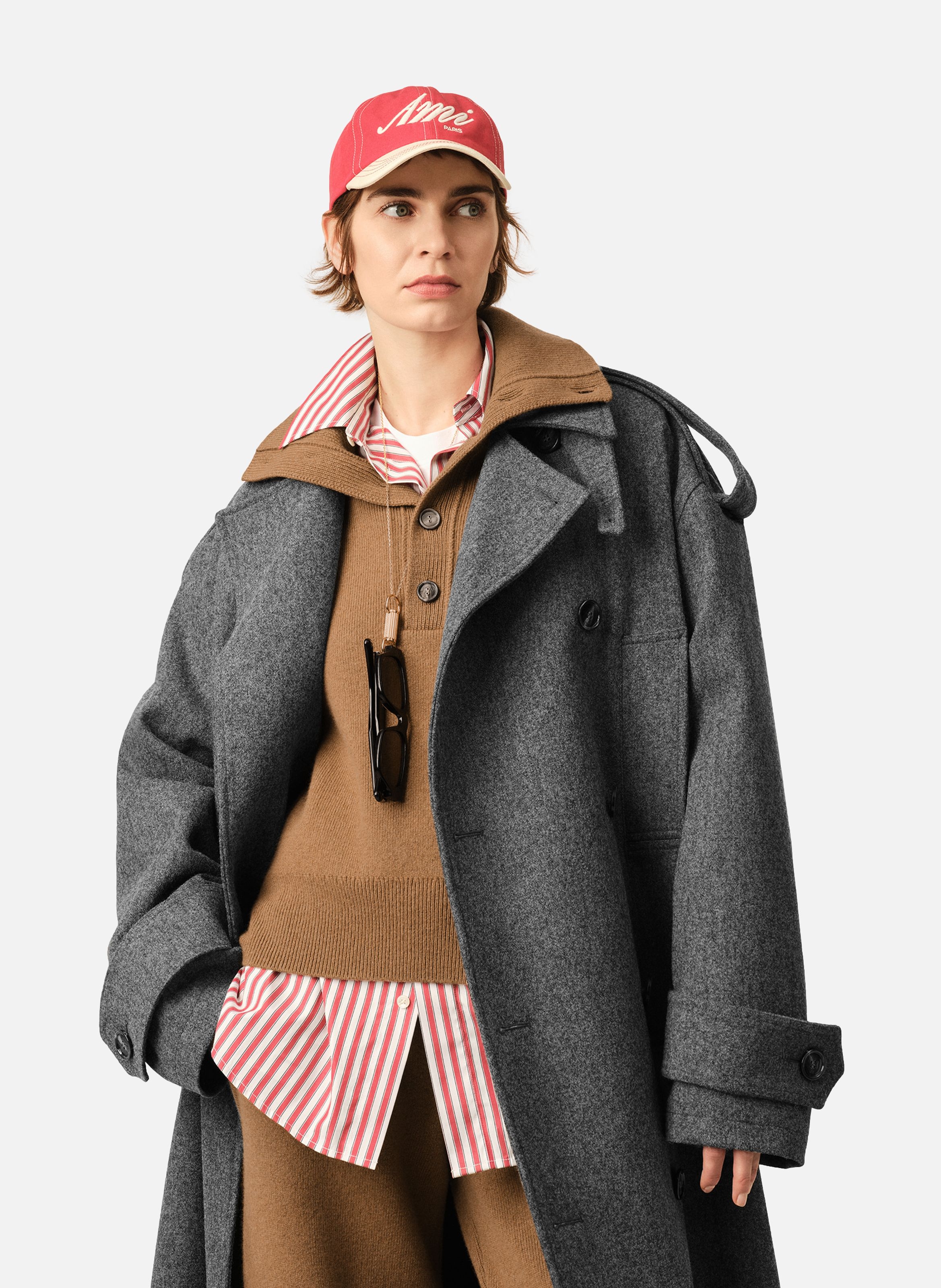 Trench coat unisexe en laine AMI PARIS Gris