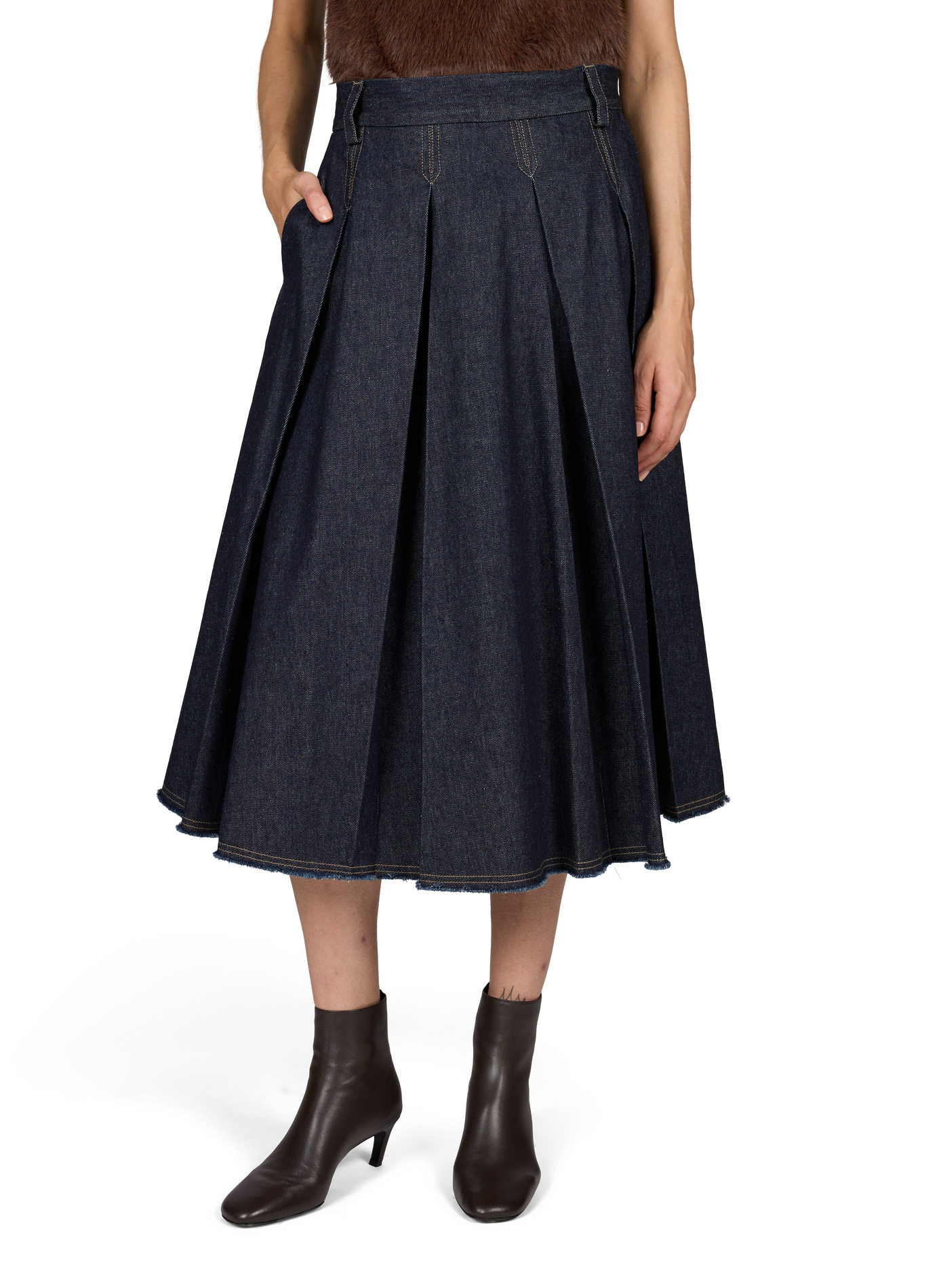 Pleated cotton midi skirt TELA Blue