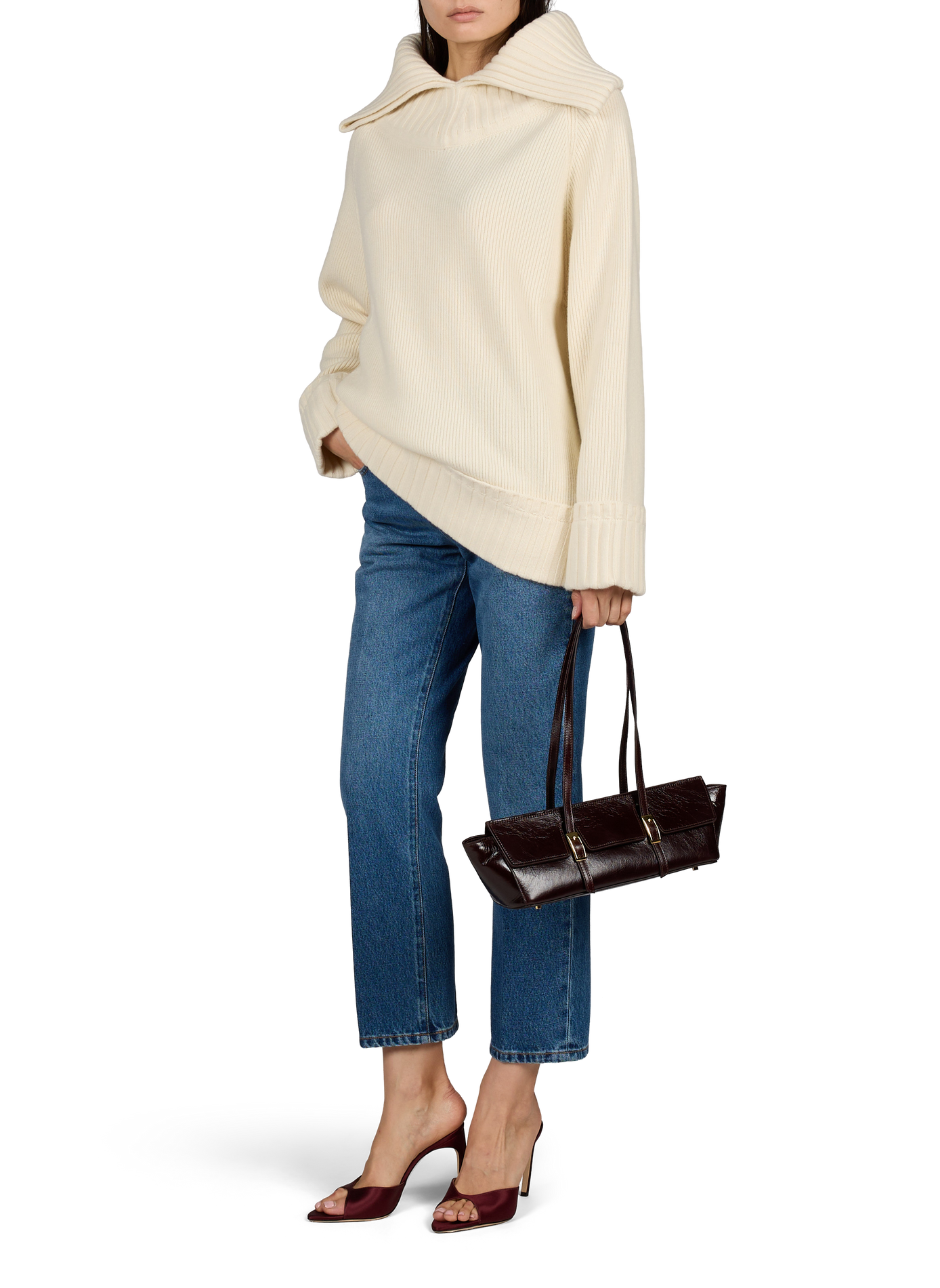 Pull ample col camionneur en laine mélangée VICTORIA BECKHAM Beige