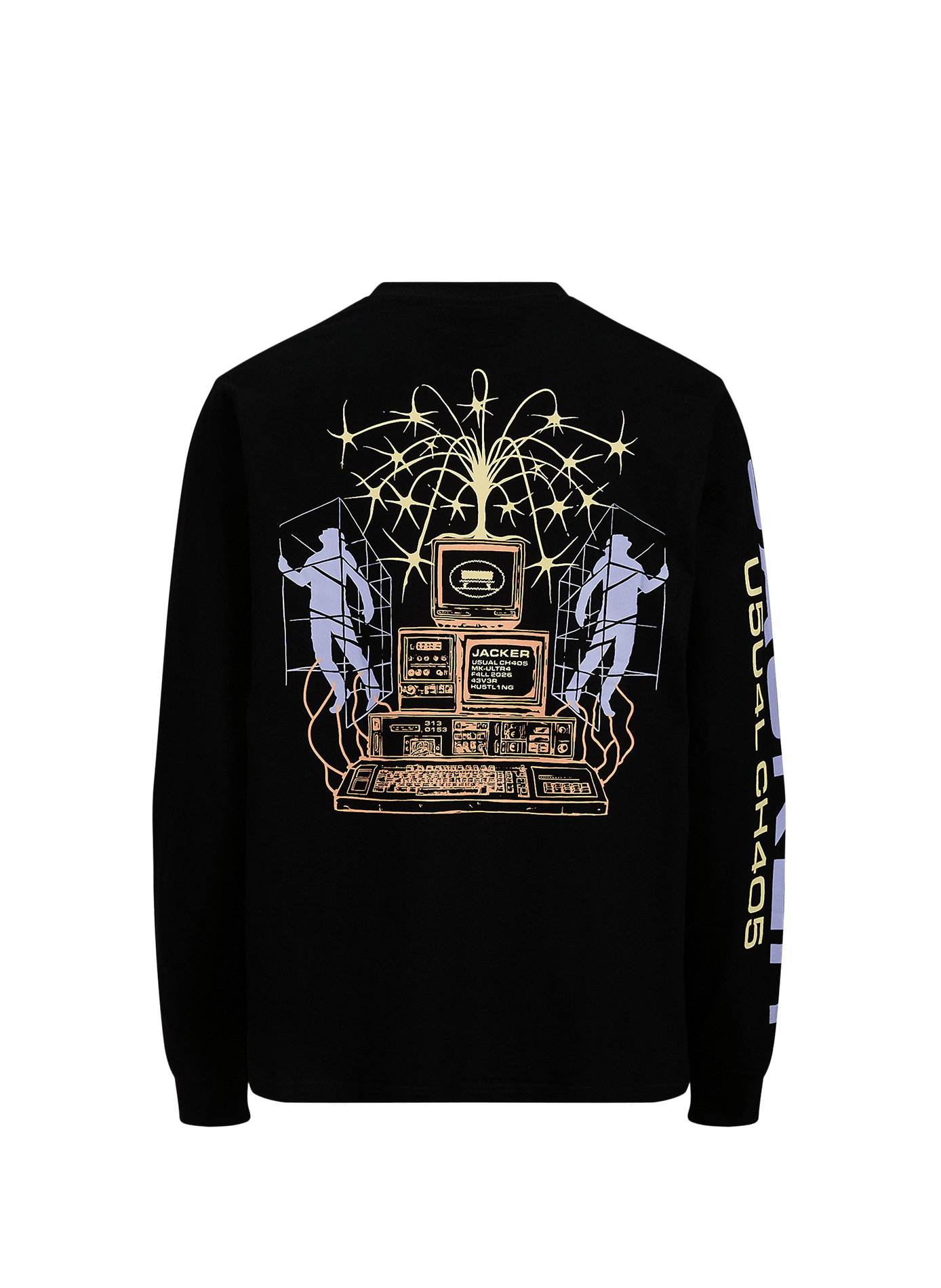 Recht T-shirt met ronde hals en zeefdruk JACKER. Zwart
