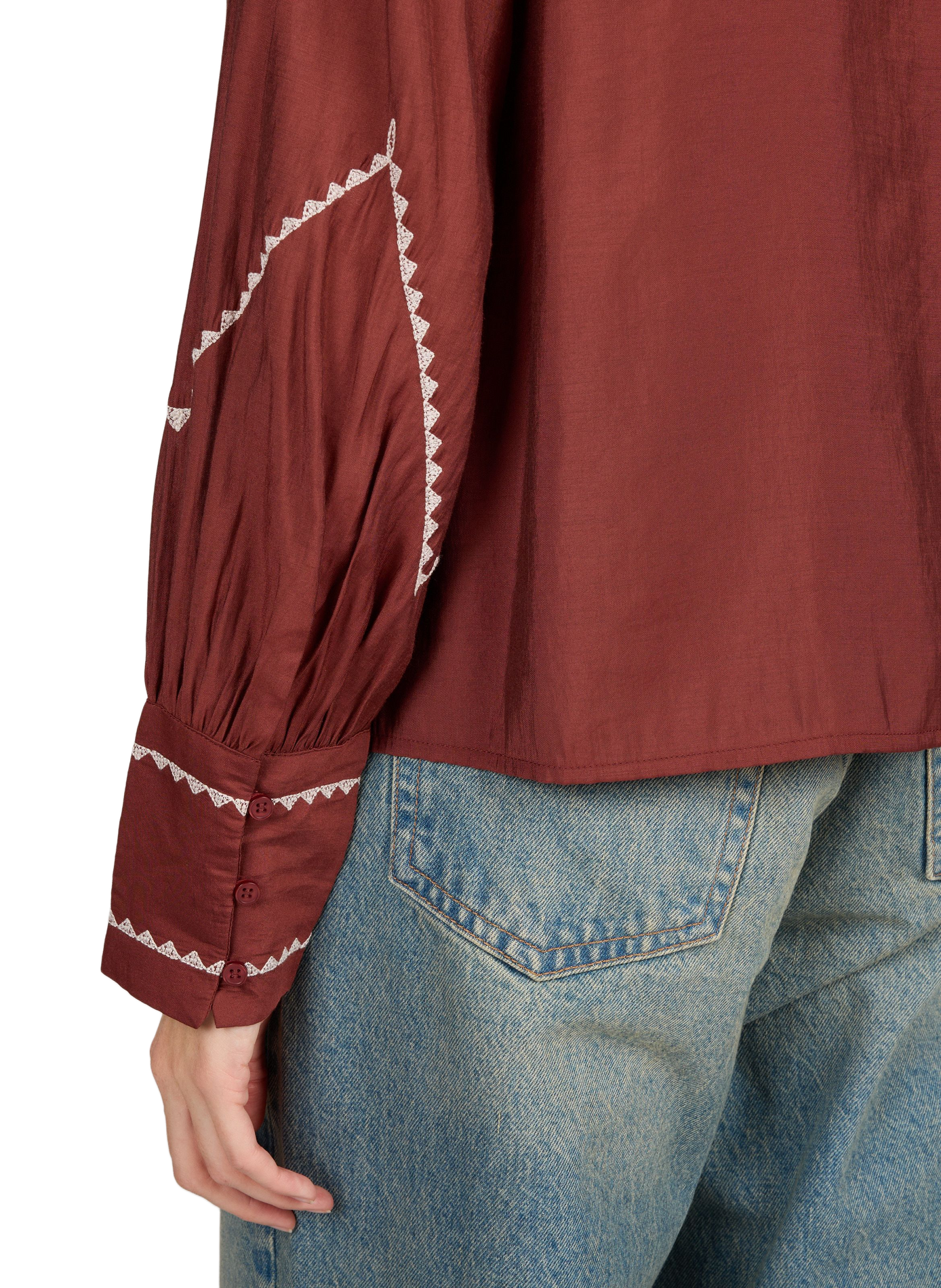 Blouse col tunisien droite à broderies VILA Beige