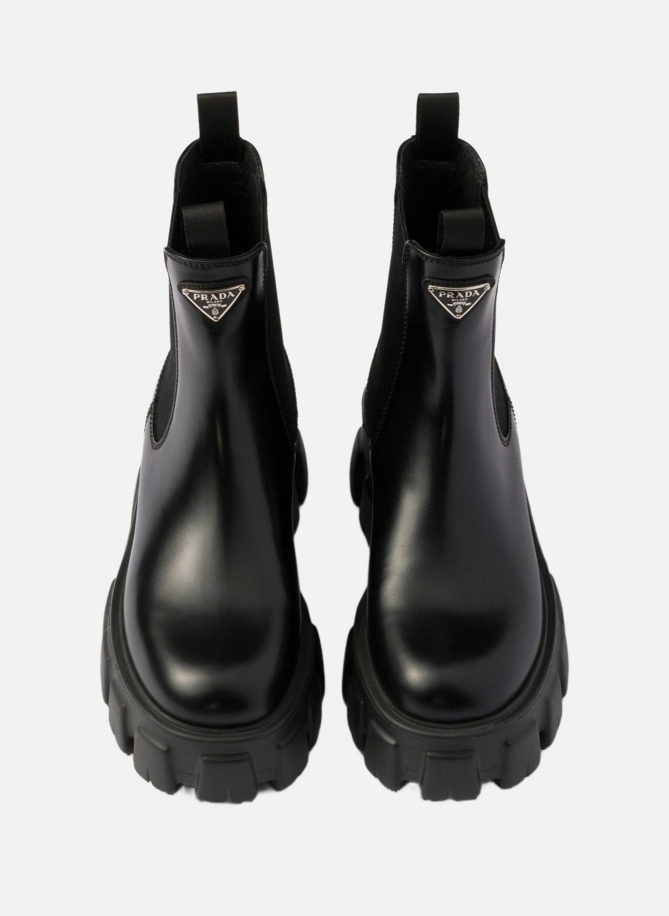 Bottines chelsea monolith en cuir brossé PRADA Noir