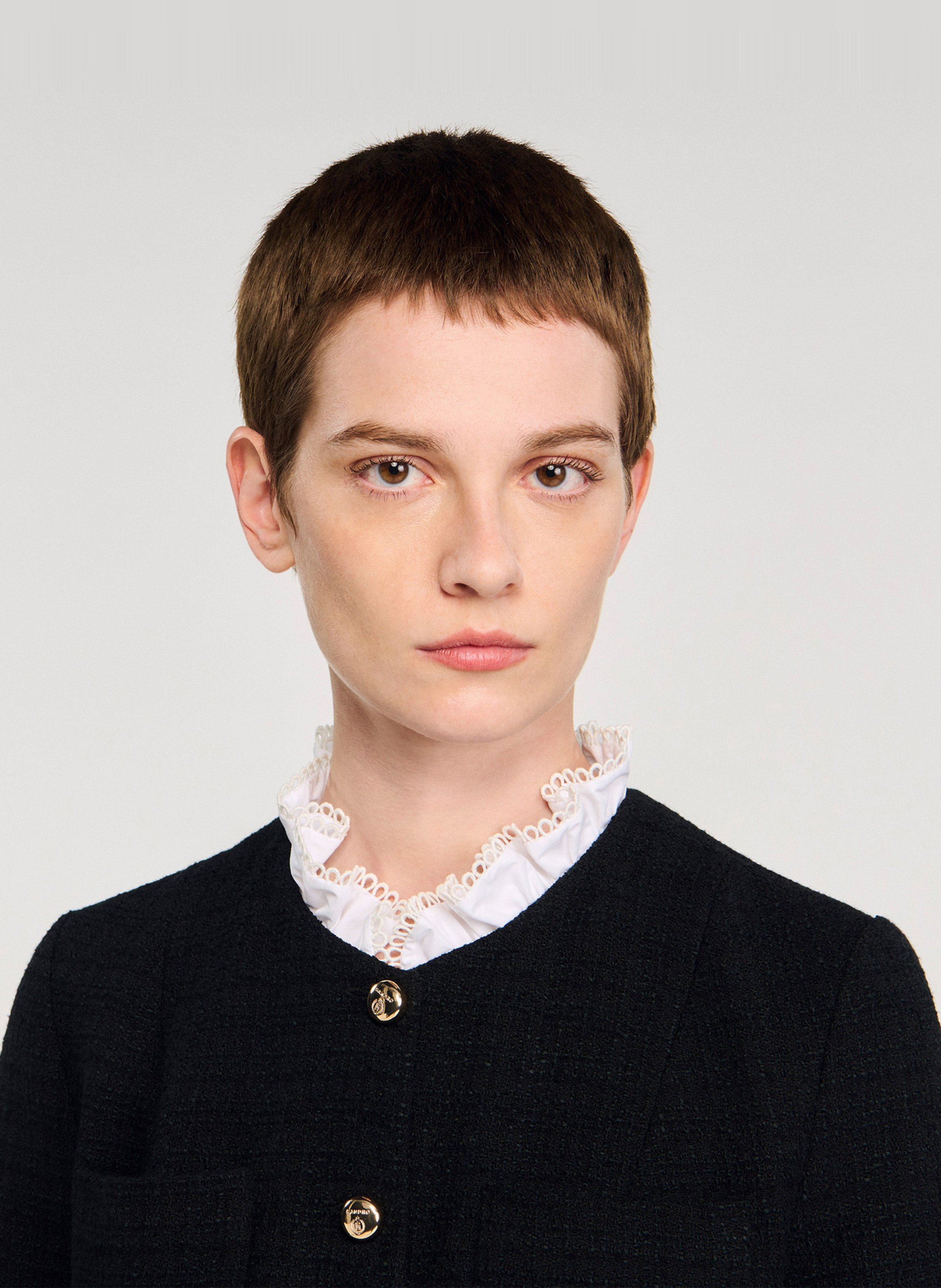 Robe courte col rond en coton mélangé SANDRO Noir