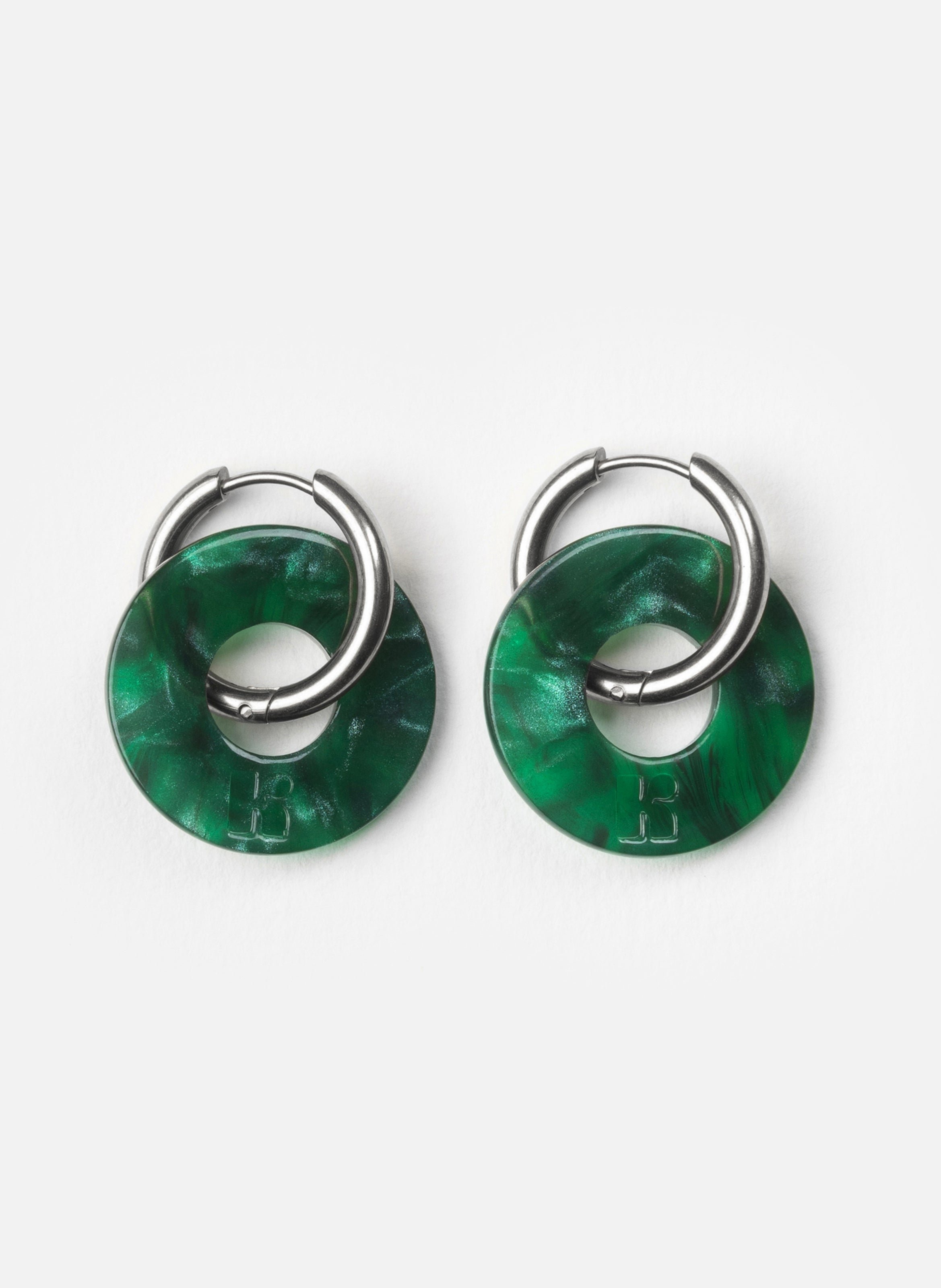 KURAGE GINZA Boucles d'oreilles donuts avec anneaux en acier inoxydable argenté Vert