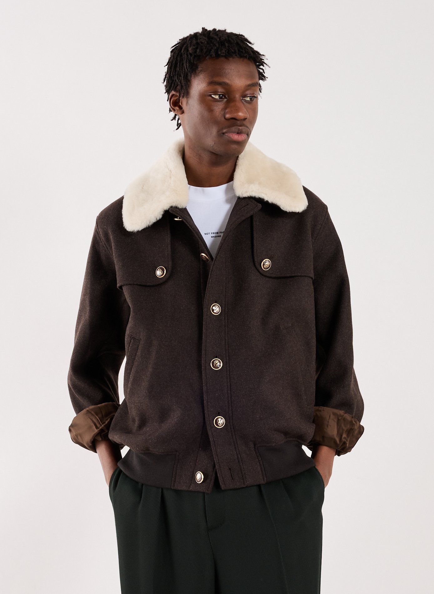 The Jacket with Contrasting Collar in Mixed Wool DROLE DE MONSIEUR Brown