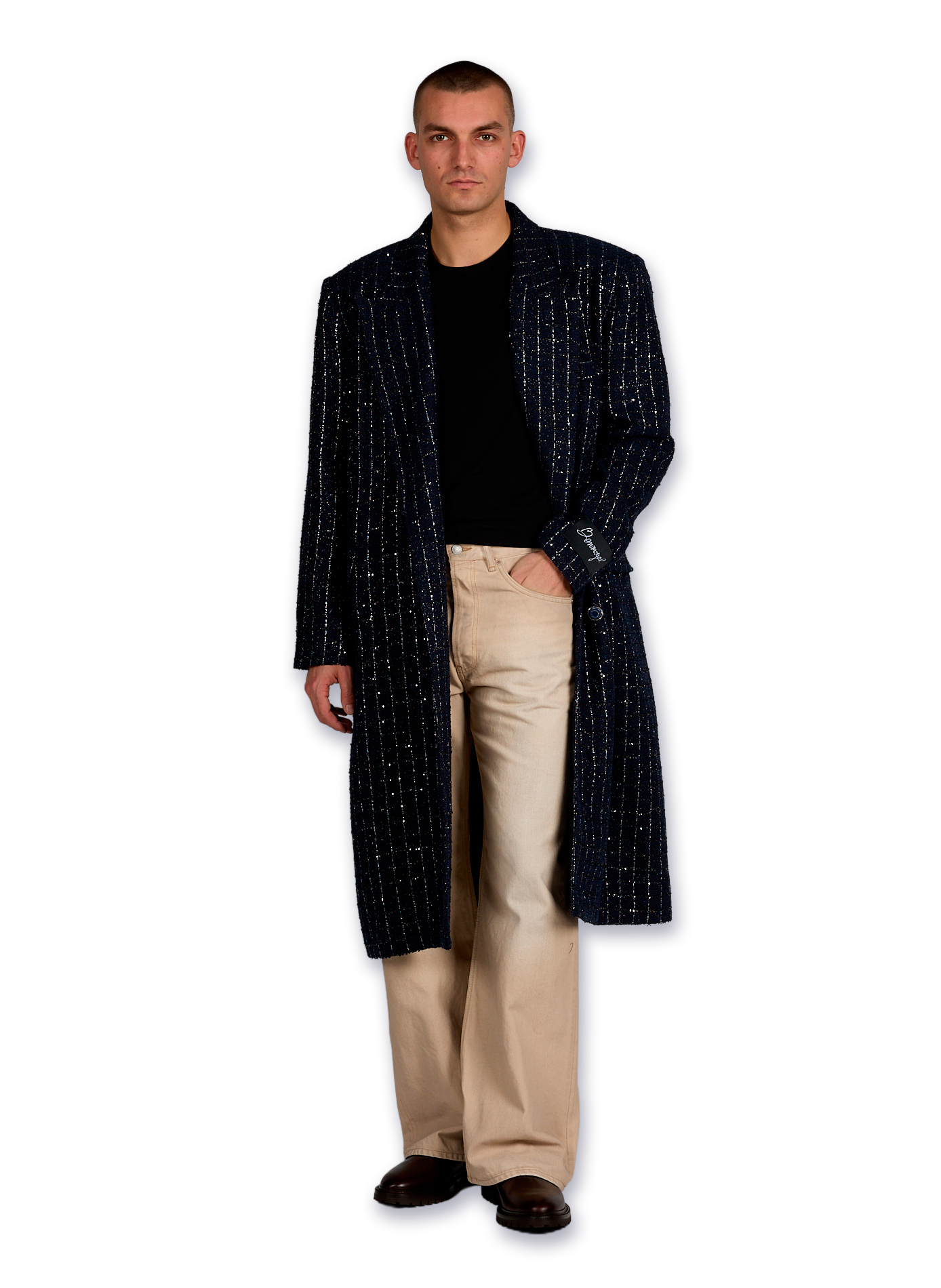 Long checkered coat in blended cotton BENJAMIN BENMOYAL Blue