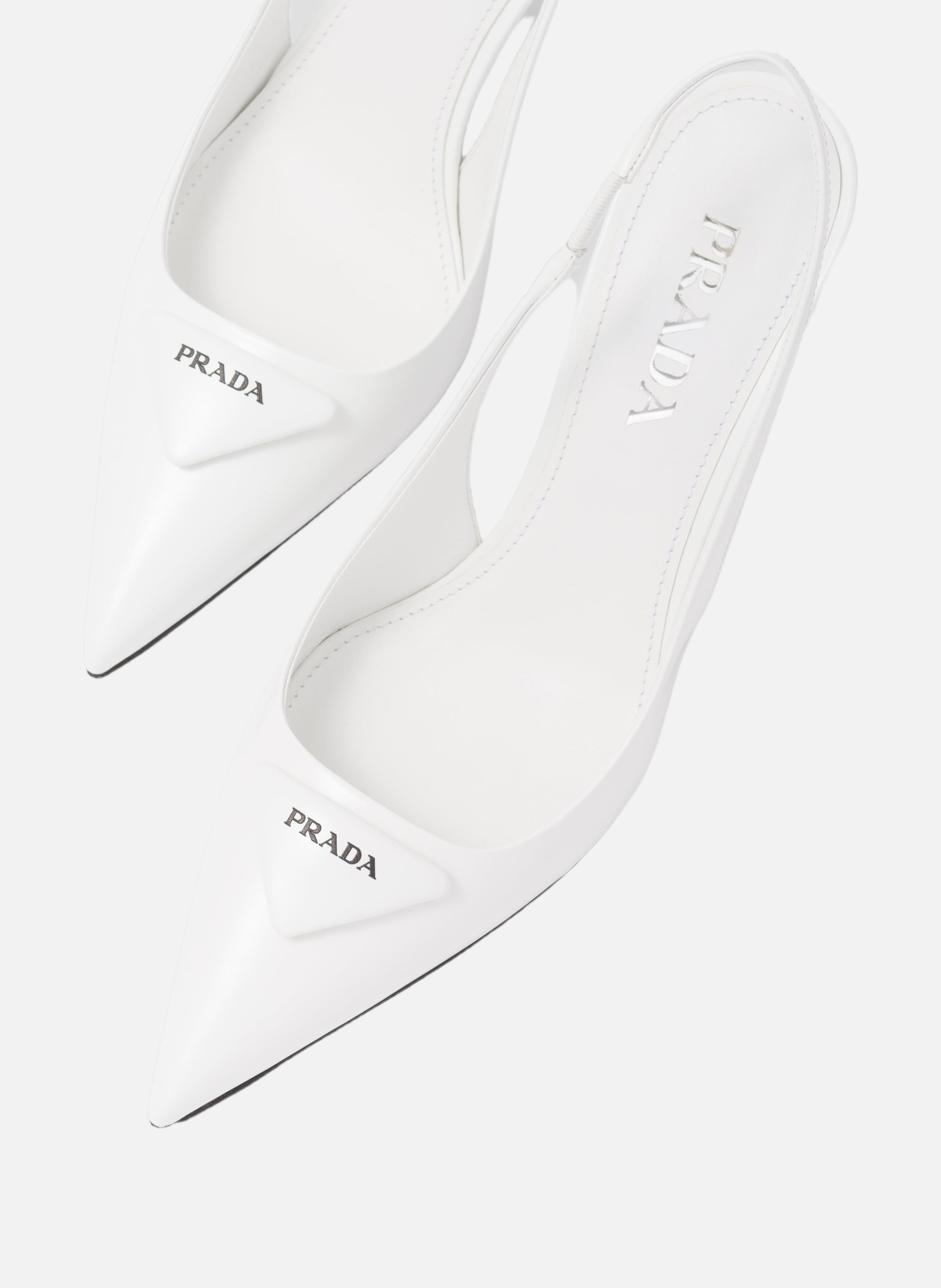 Escarpins à bride arrière en cuir brossé PRADA Blanc