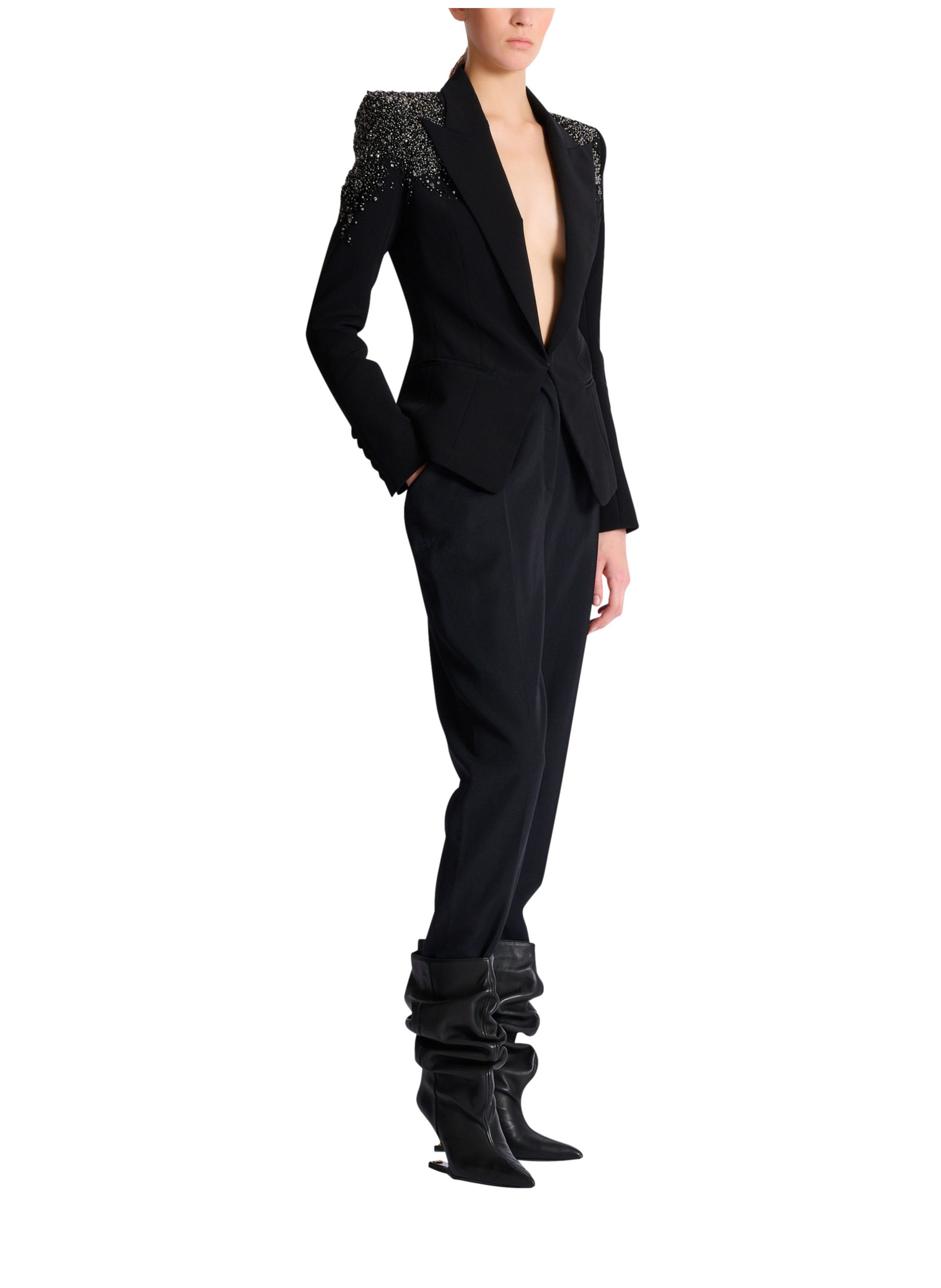 Veste en crêpe brodé « amethyst » BALMAIN Noir