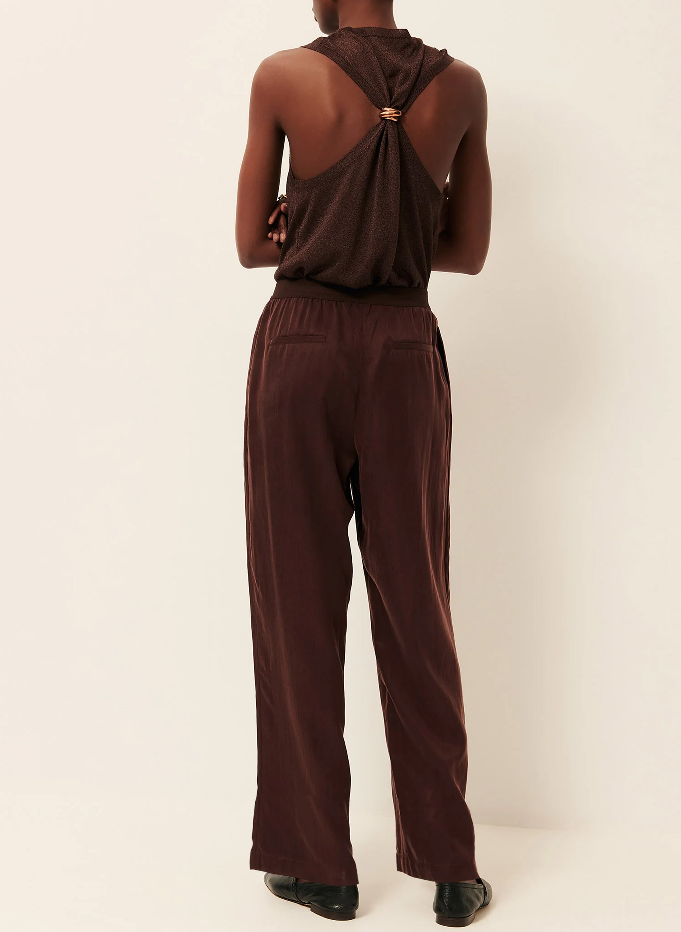 Pantalon élastiqué droit à rayures ginza p SESSUN Marron