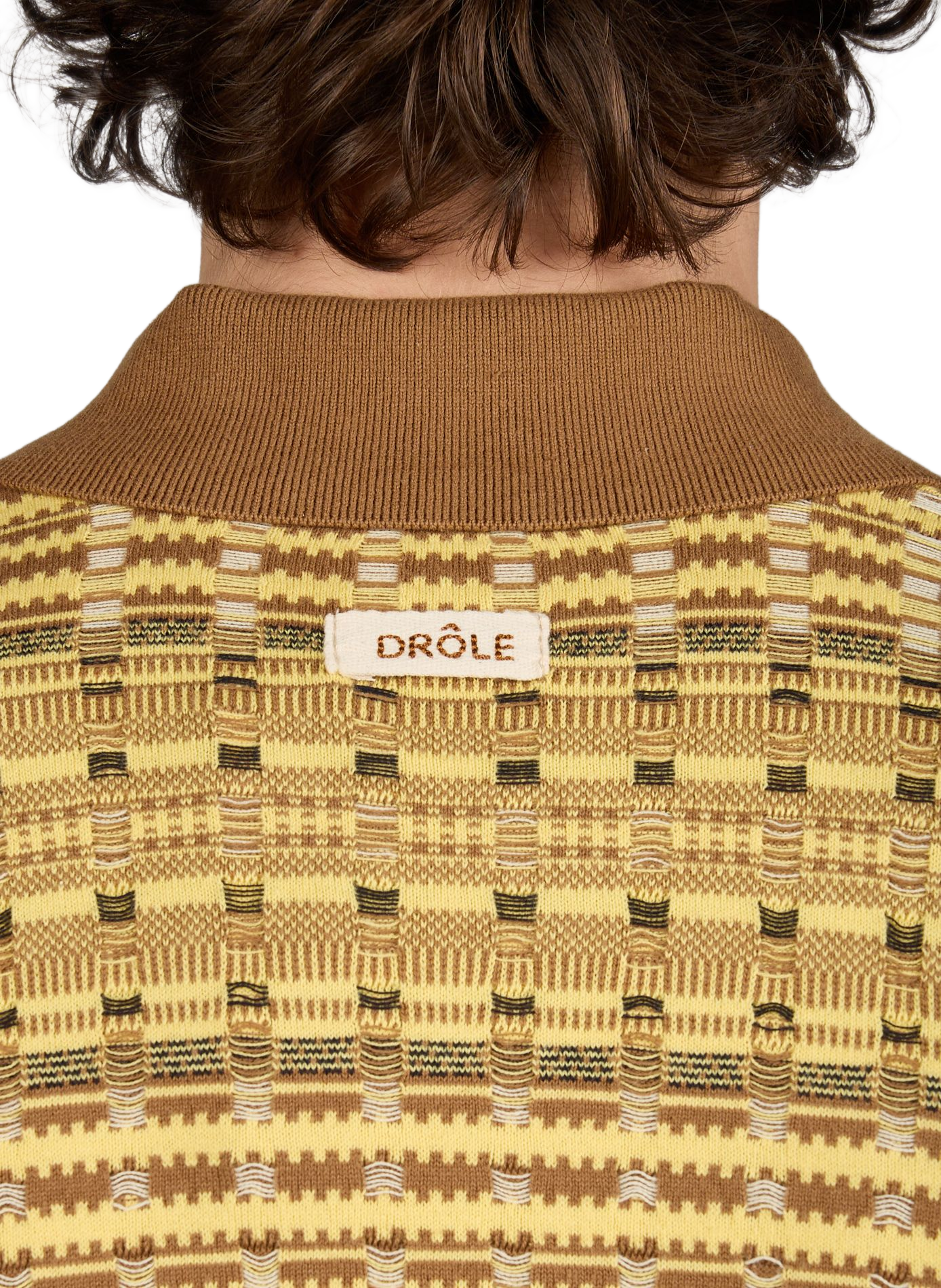 Short-sleeved patterned cotton polo DROLE DE MONSIEUR Yellow