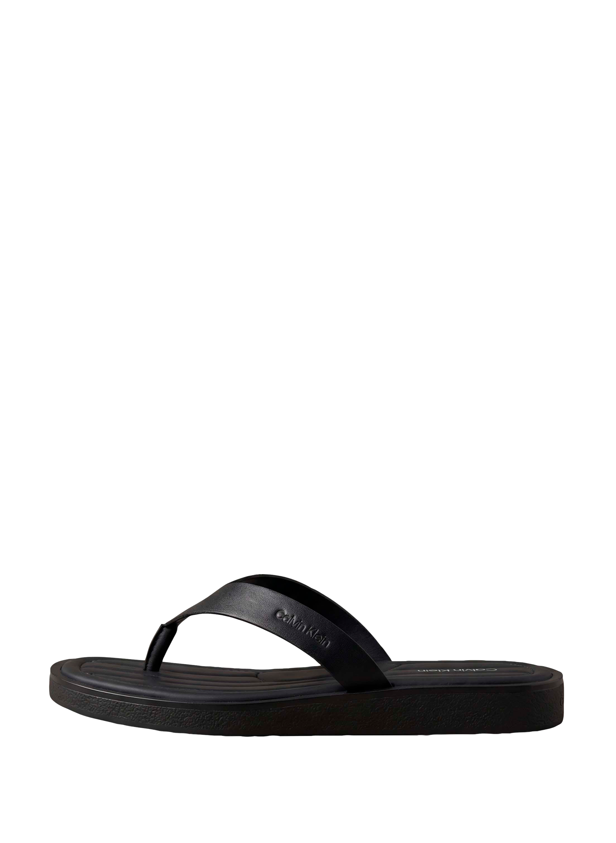 Tongs à logo en cuir CALVIN KLEIN Noir