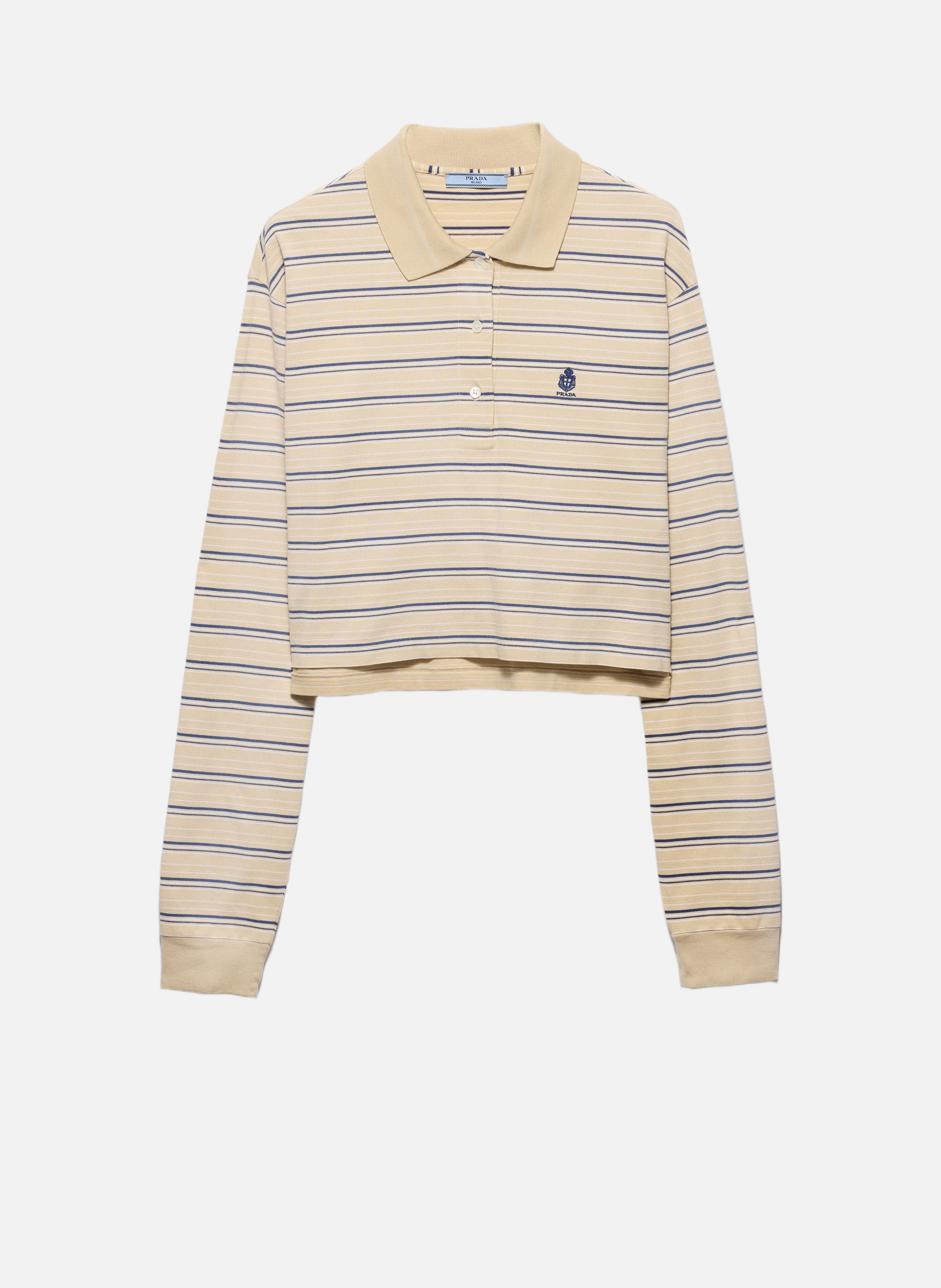 Polo en piqué à rayures PRADA Beige