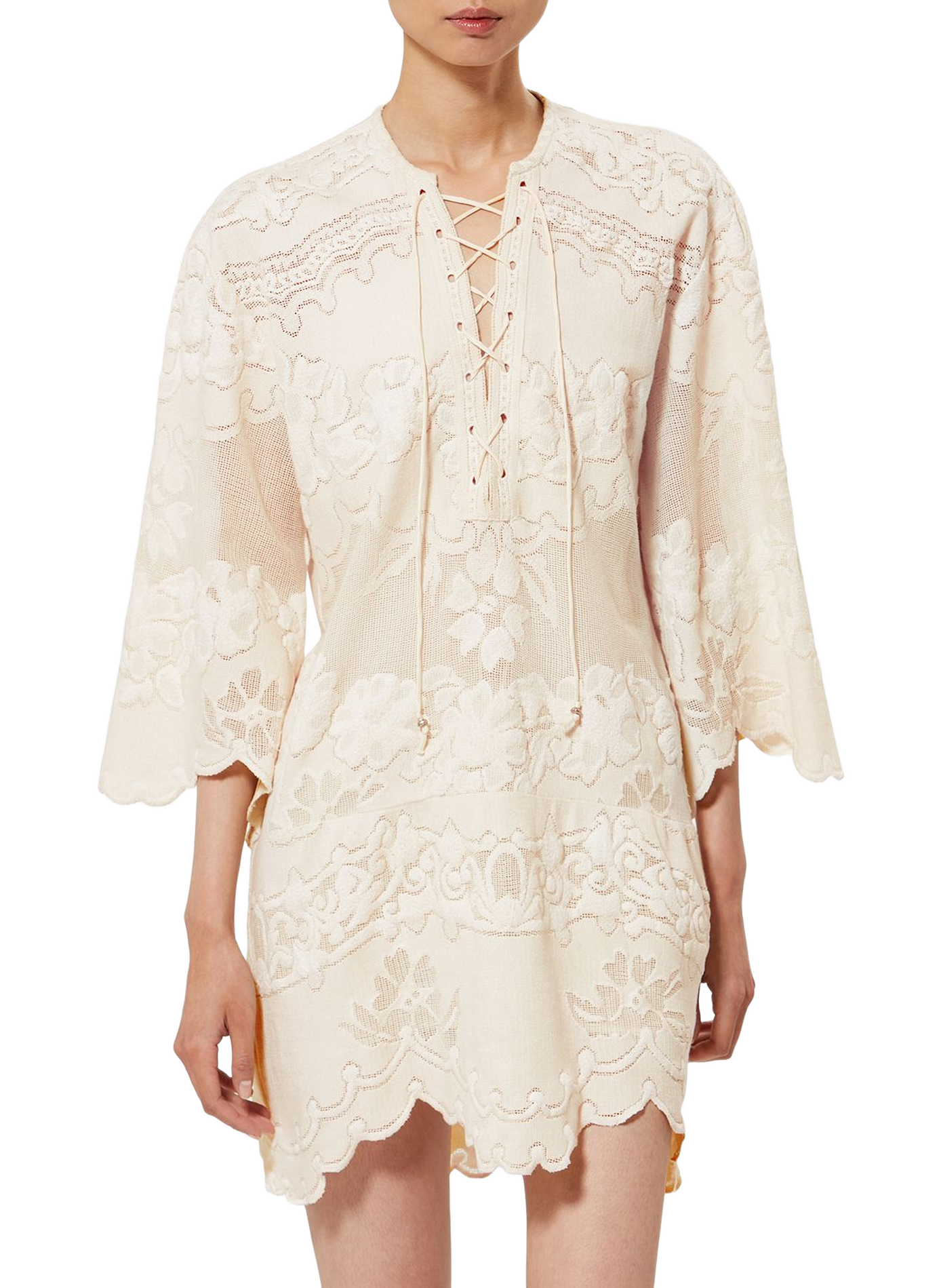 Short Solora caftan dress in embroidered jacquard. ISABEL MARANT White