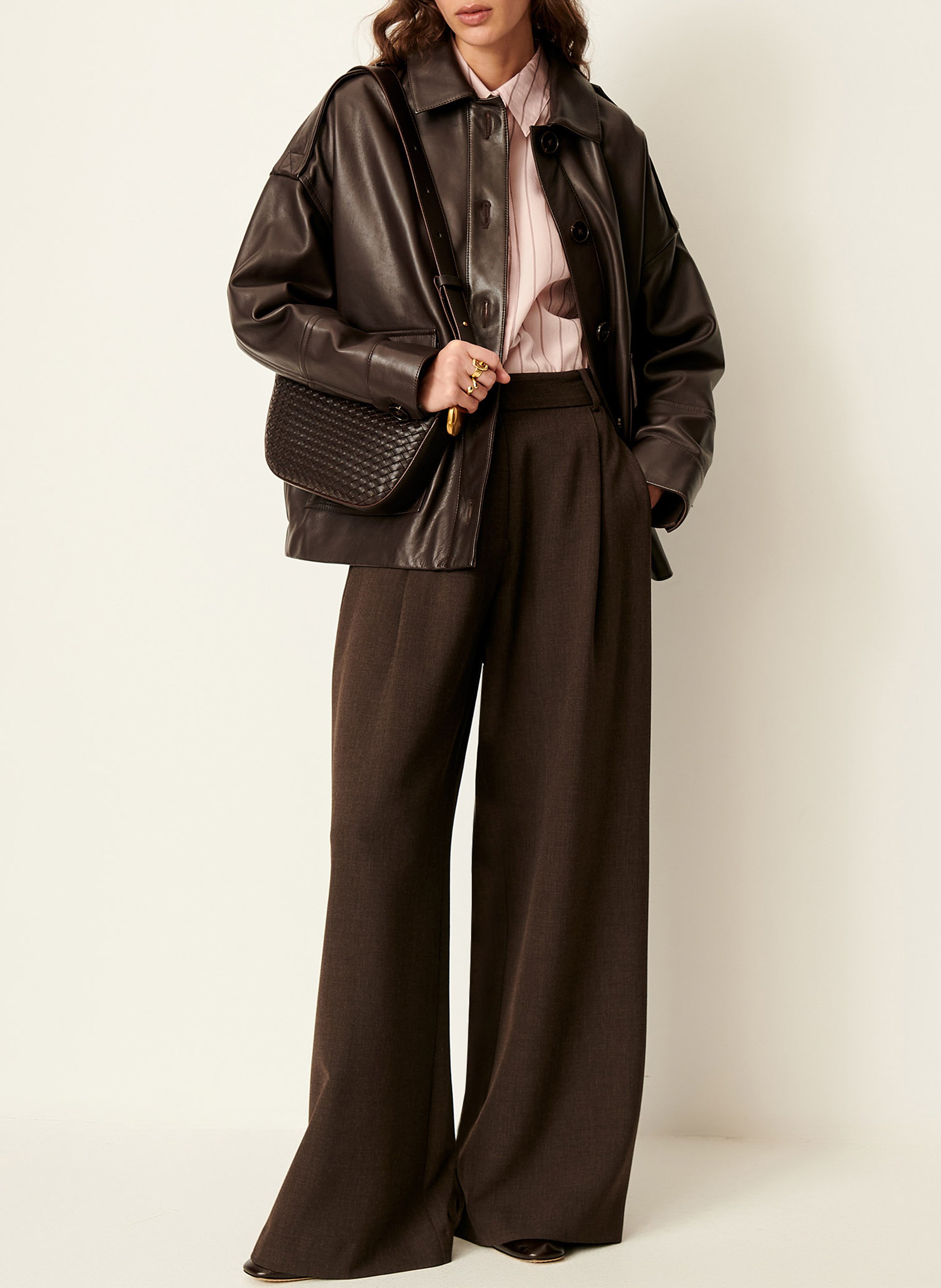 Veste ample boutonnée en cuir harriboyd SESSUN Marron