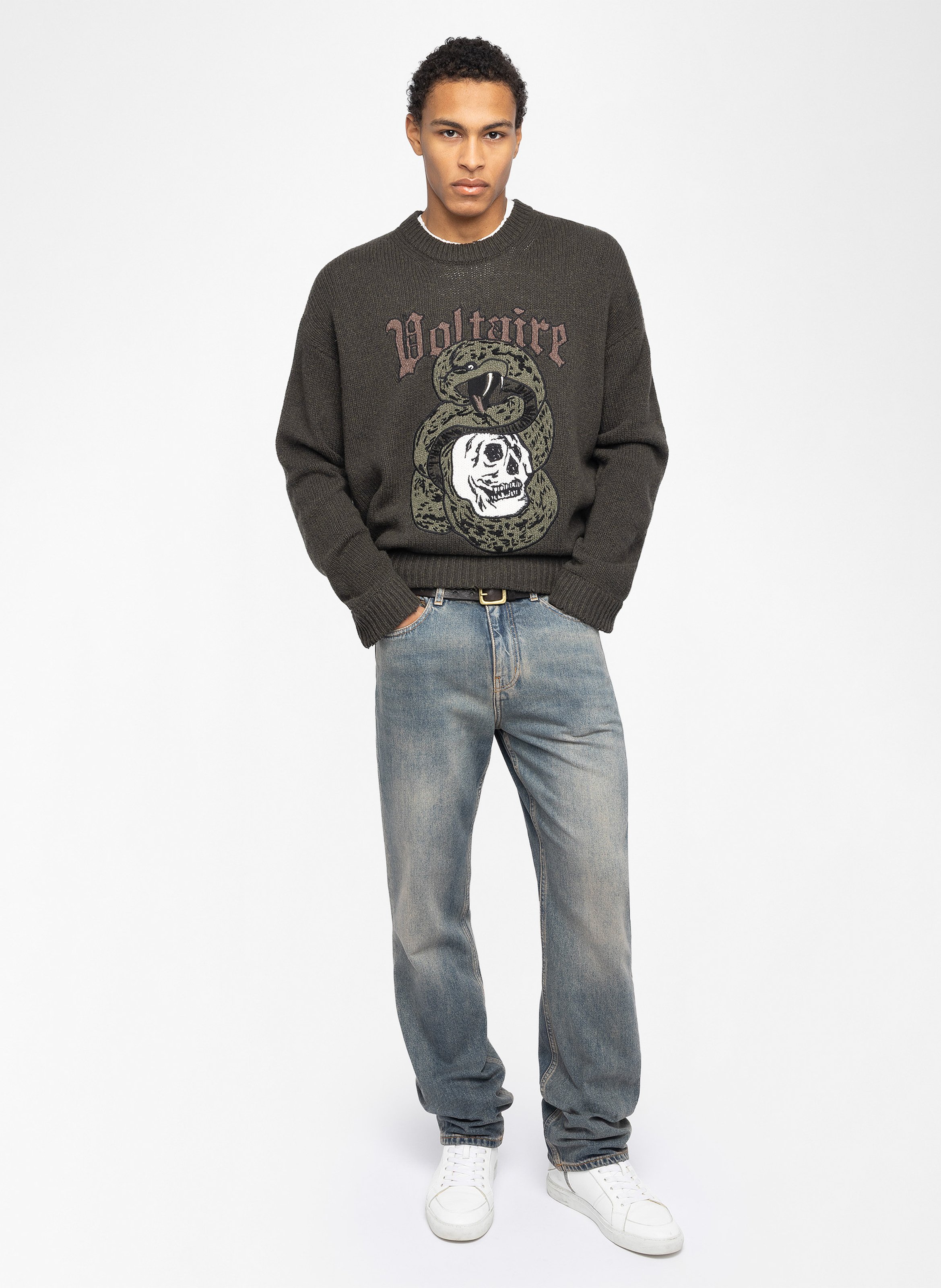 Marko round-neck straight embroidered merino wool sweater ZADIG&VOLTAIRE Green