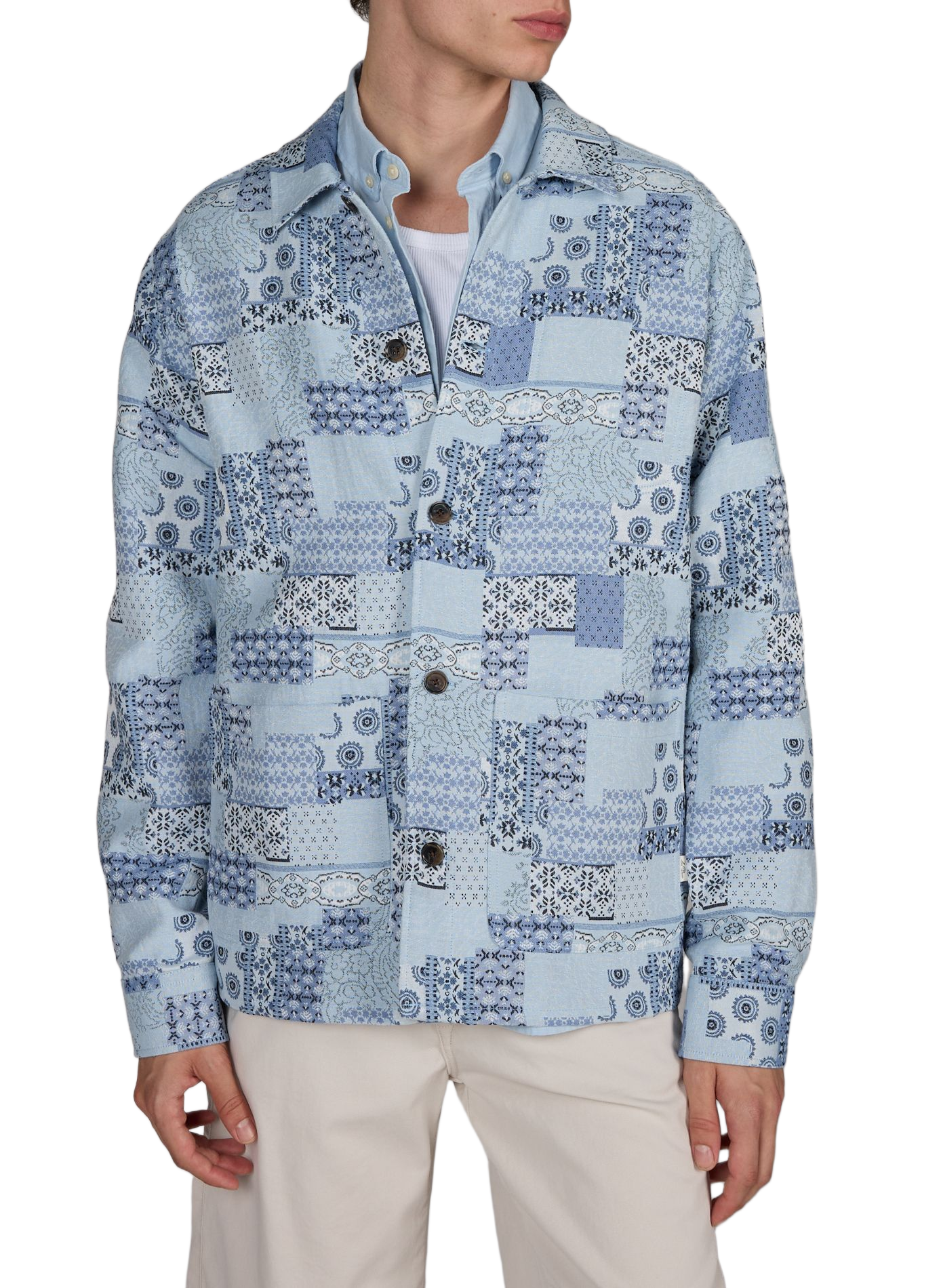 Patchwork jacquard cotton blend overshirt LES DEUX Blue