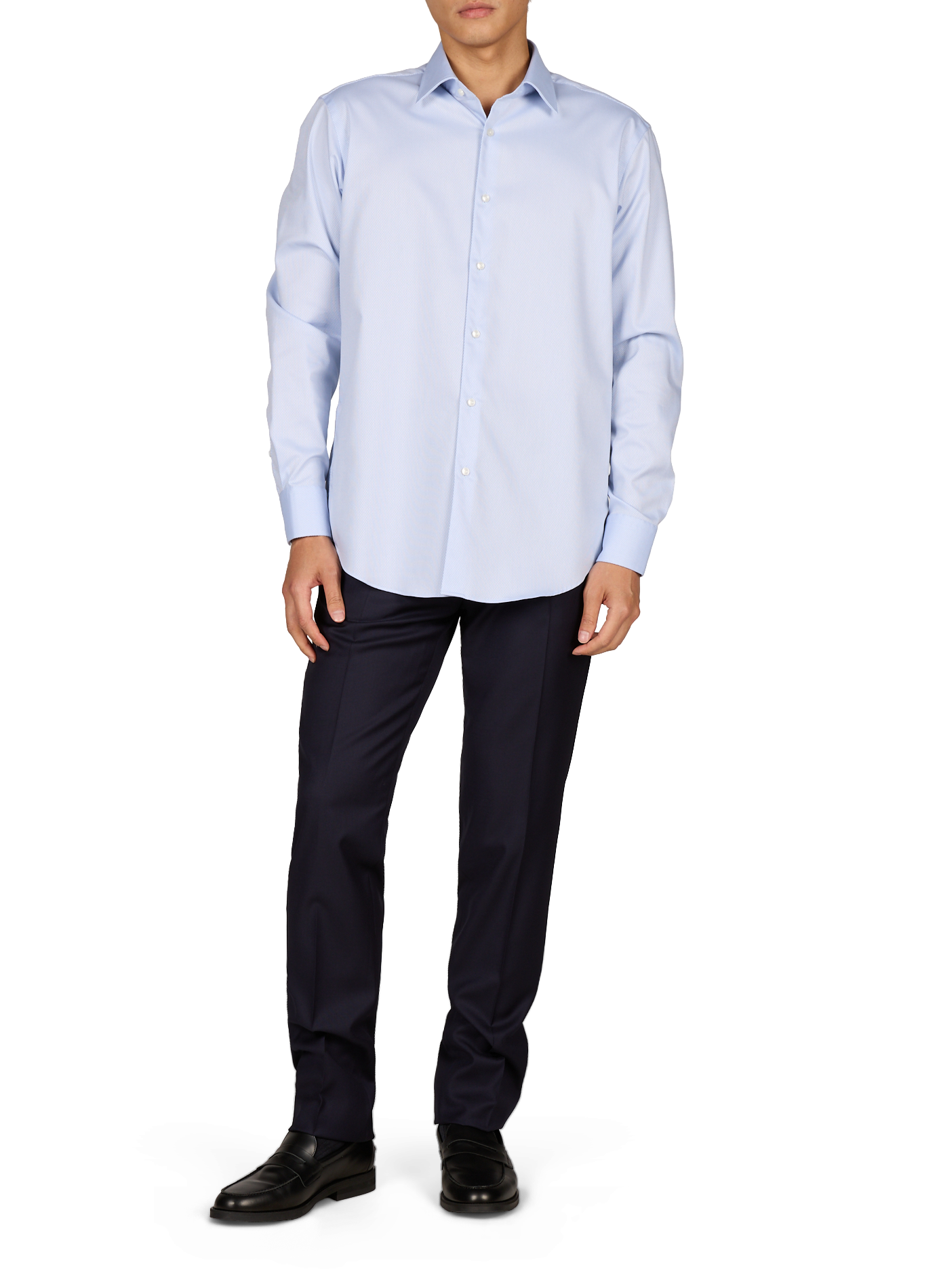 Chemise manches longues en ratière de coton BOSS Bleu