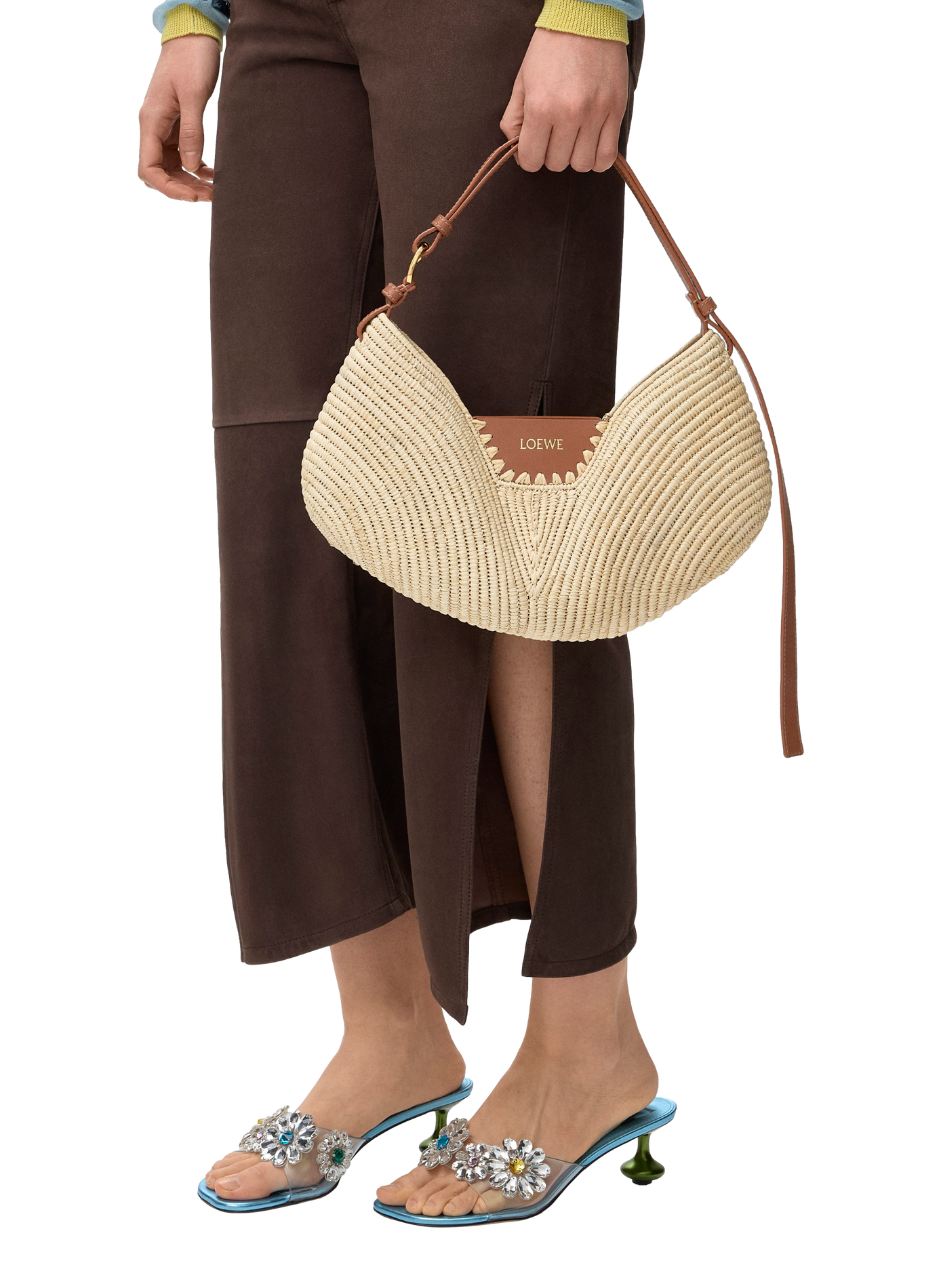 Loewe Swing medium tas van raffia en kalfsleer LOEWE Beige