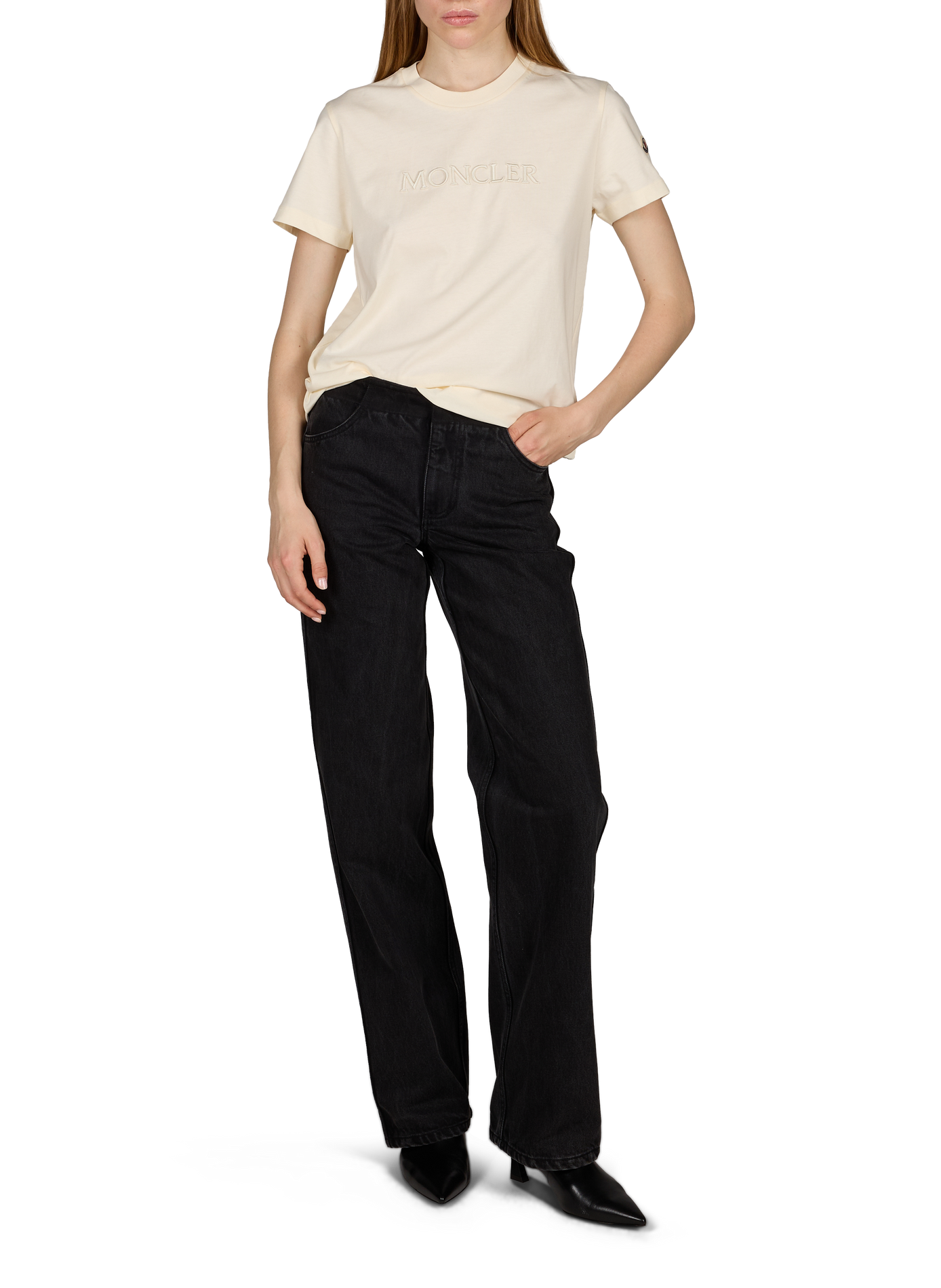 Plain T-shirt with embroidered logo in cotton MONCLER White