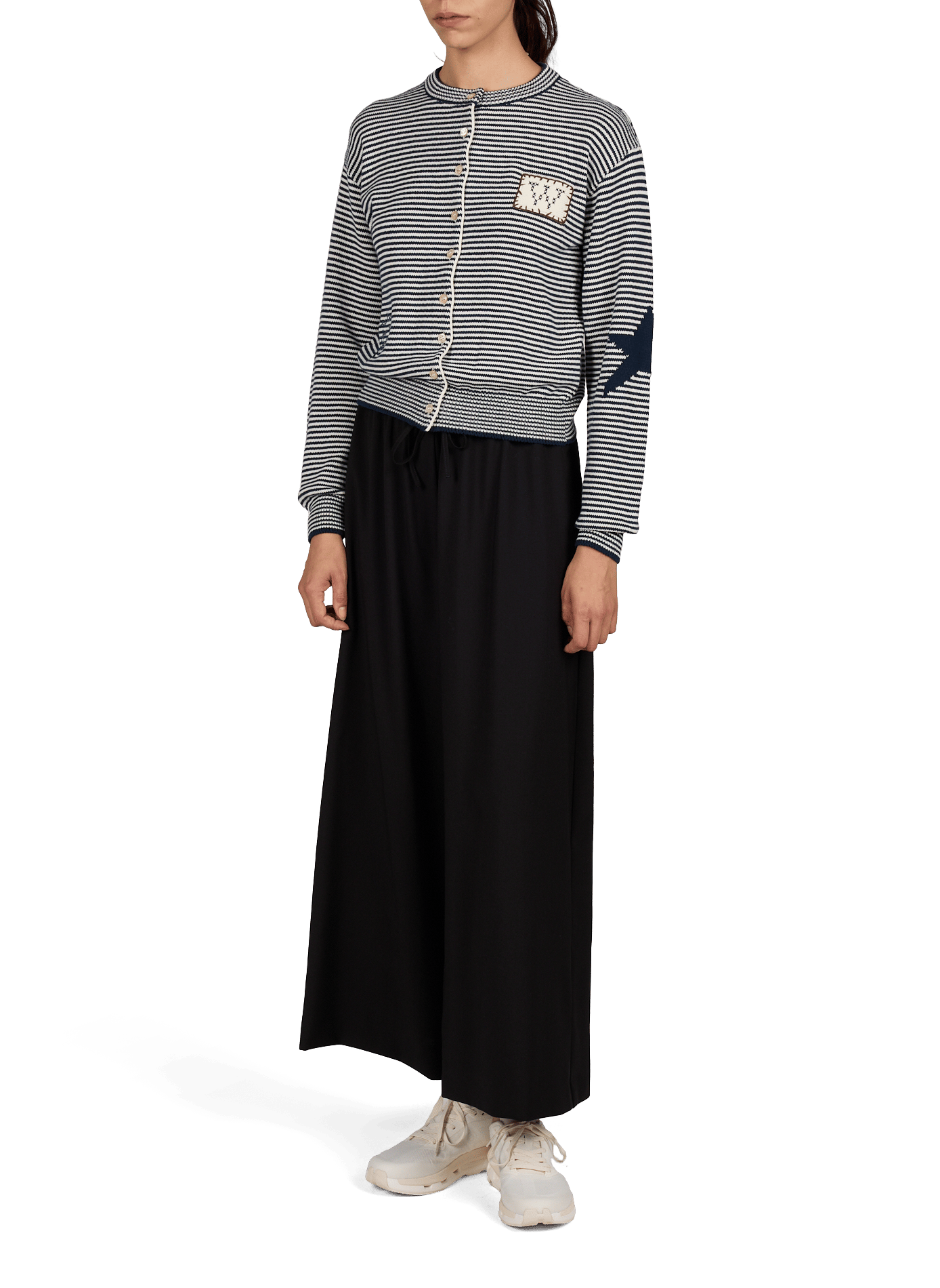 Cardigan droit col rond brodé en coton mélangé MAX MARA WEEK END Bleu